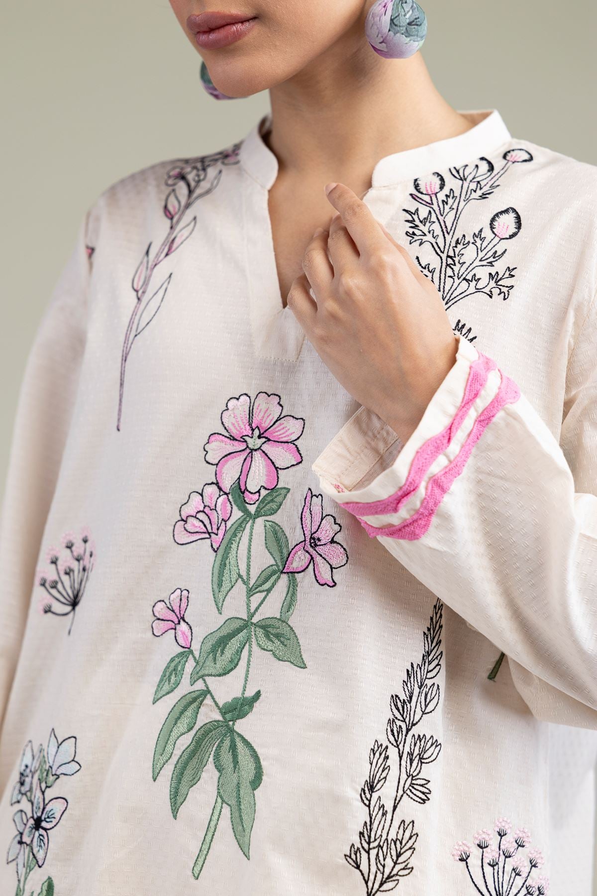 Embroidered Cotton Dobby Floral Cotton Kurta - T-A11-26-101FH1-VG