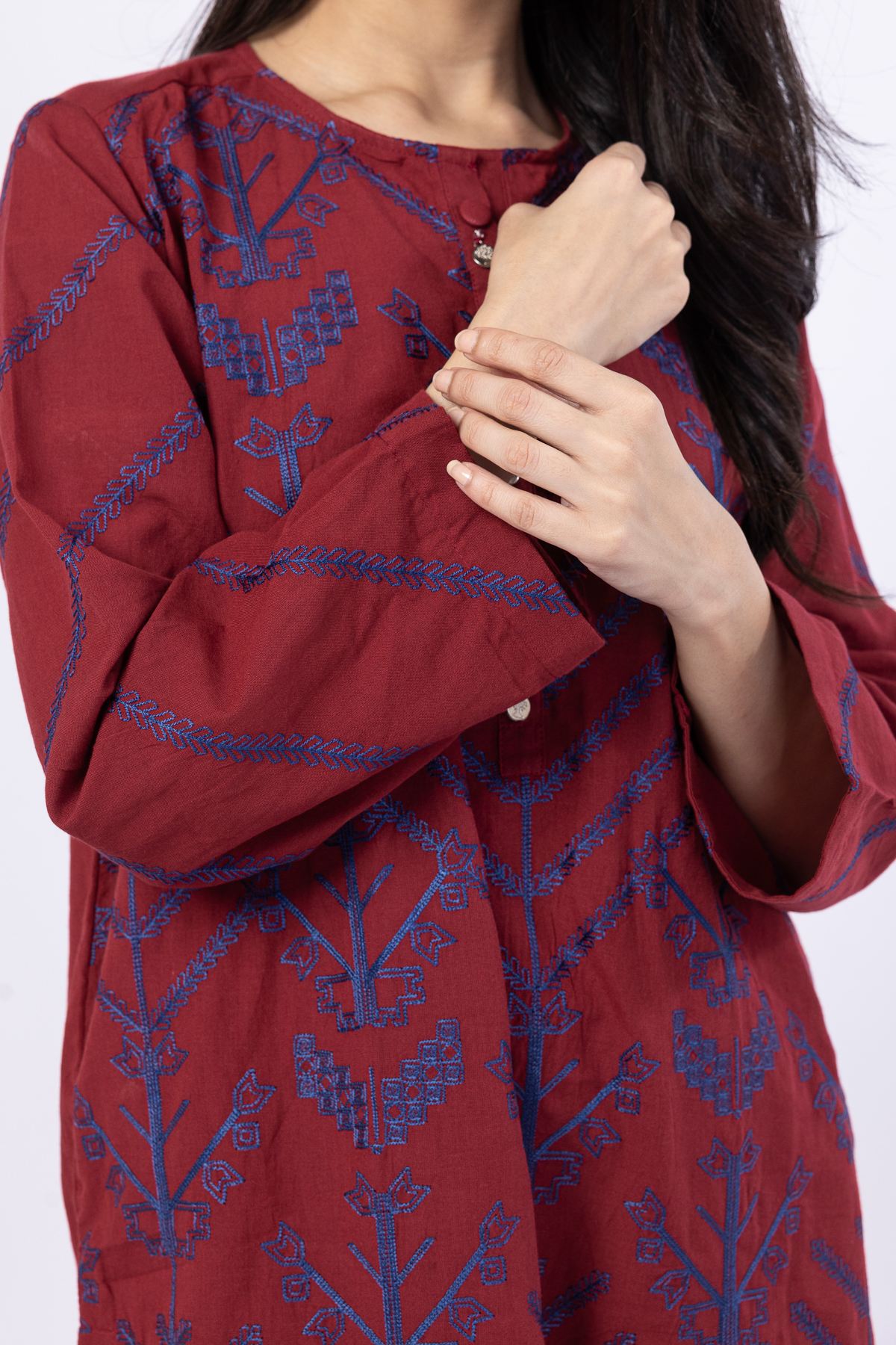 Embroidered Handwoven Cotton Kurta - 25-08K3-07TA-VG