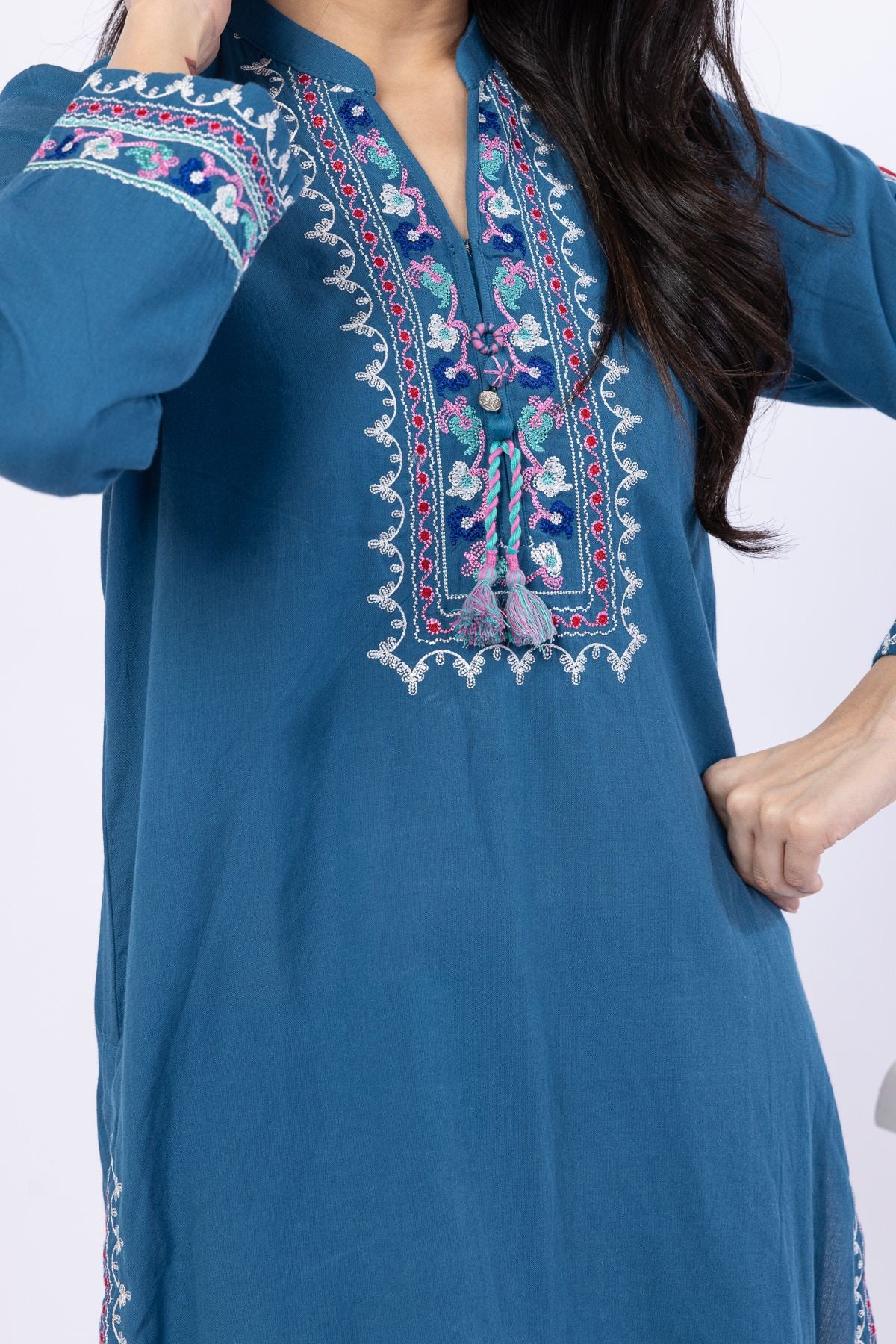 Embroidered Handwoven Cotton Kurta - 25-04E43-01TB-VG