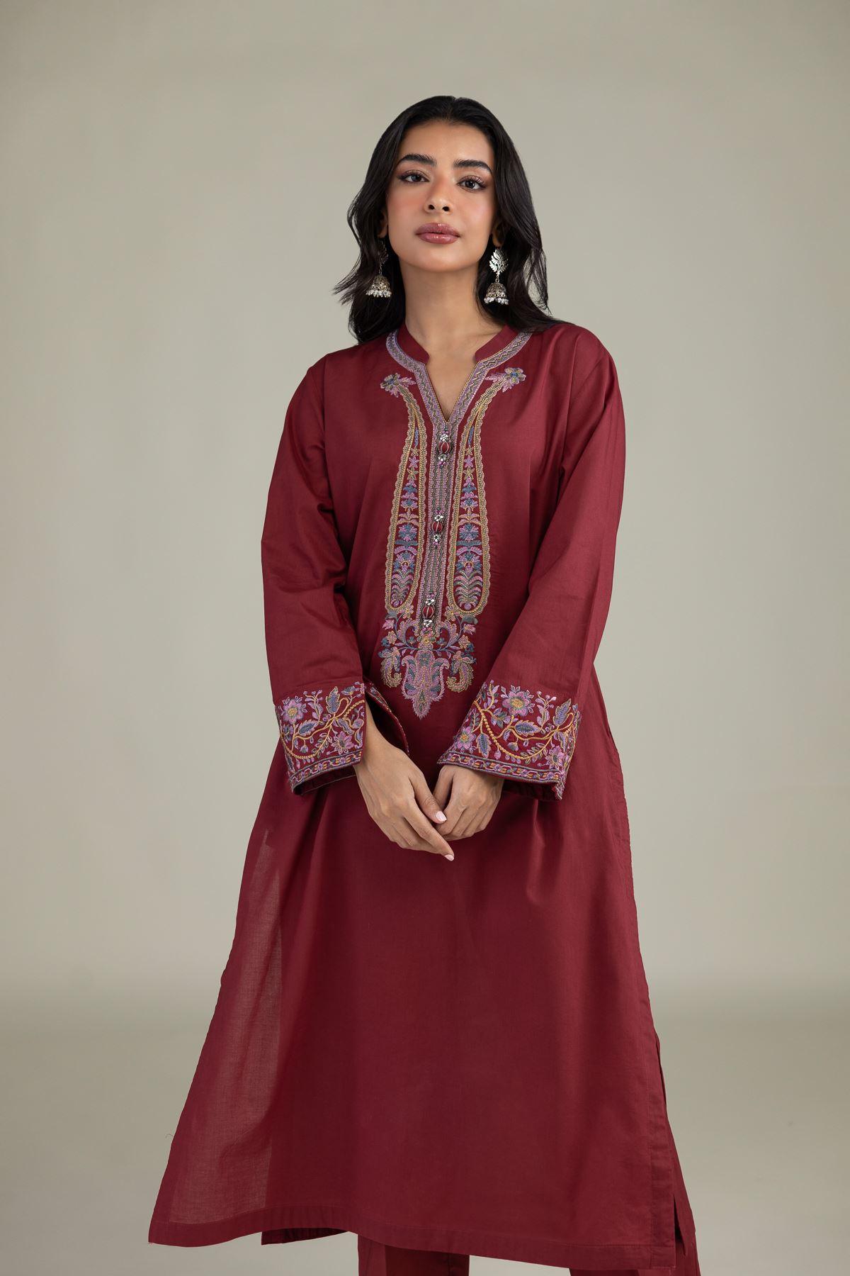 Embroidered Cambric Floral Cambric Kurta - 1-26-224-B-B1-VG
