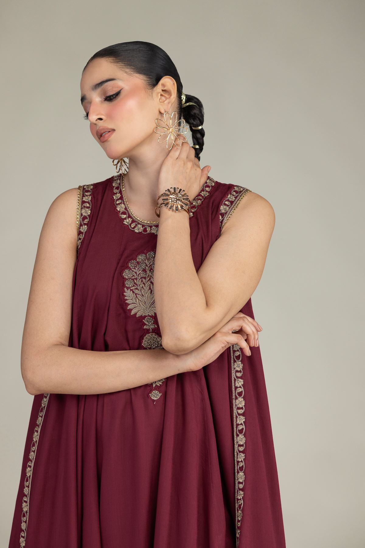 Embroidered Raw Silk Maroon Silk Kurta - 2-26-203-A-C1-VG