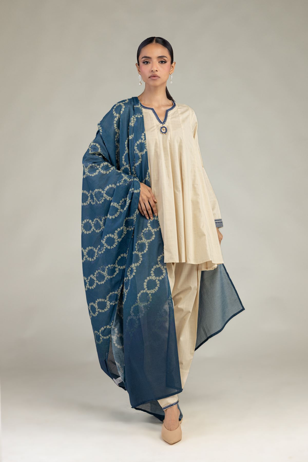 Textured Cotton Embroidered Short Cotton Kurta - 1-26-325-A-I1-VG