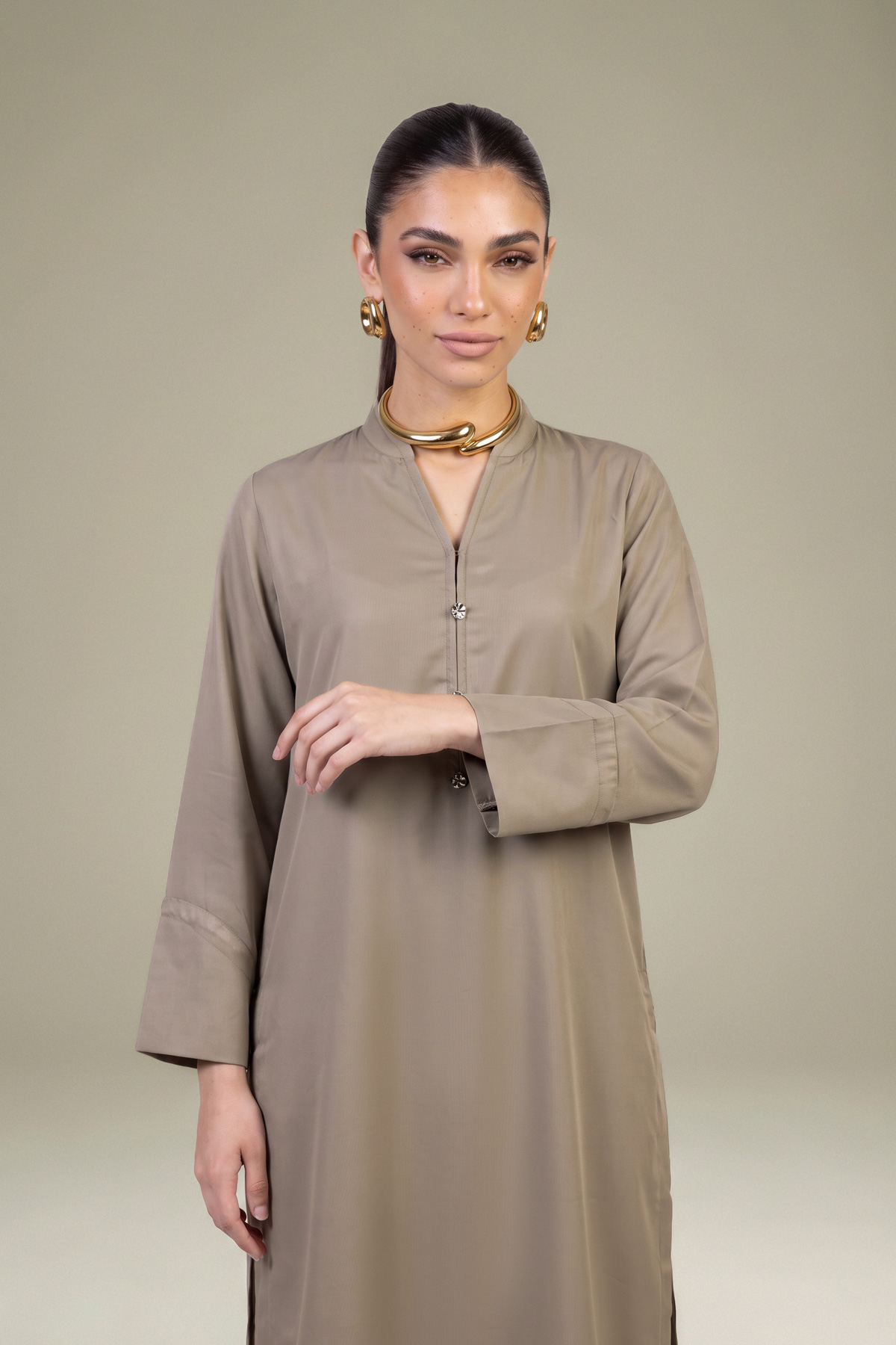 Dyed Raw Silk Solid Beige Kurta - 1-26-408-A-D1-VG