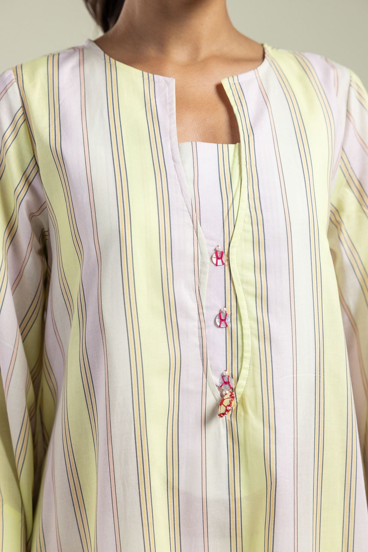 Printed Cambric Vertical Striped Kurta - 1-26-208-A-H2-VG
