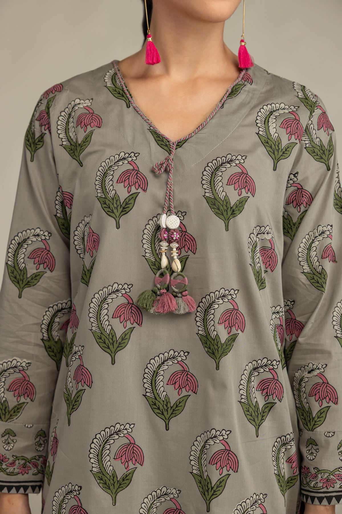 Printed Cambric Gray Cambric Kurta - 1-26-309-B-D1-VG