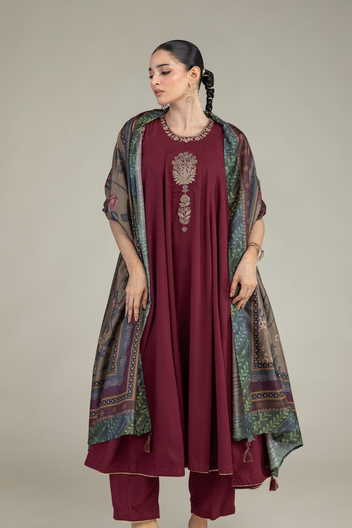 Embroidered Raw Silk Maroon Silk Kurta - 2-26-203-A-C1-VG