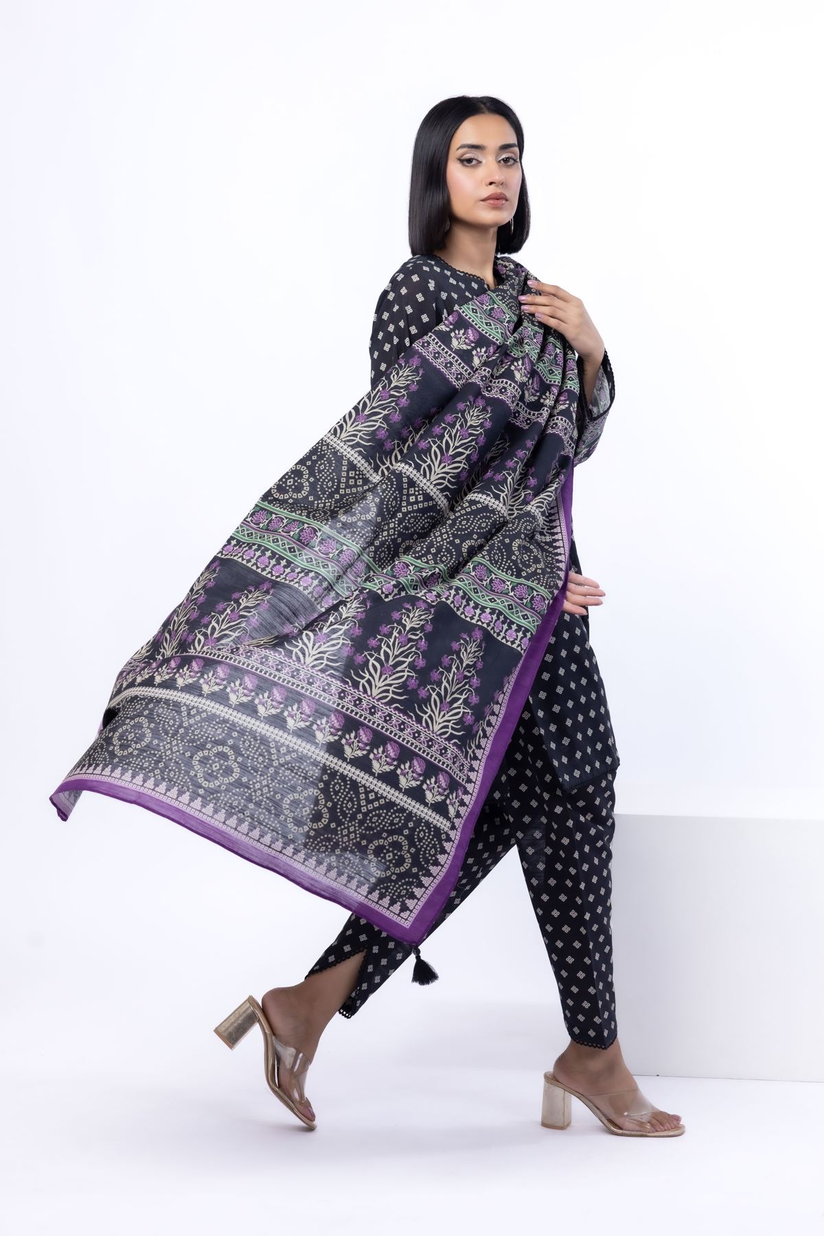 Printed Light Khaddar Fabrics 3 Piece - LK08A-G-VG