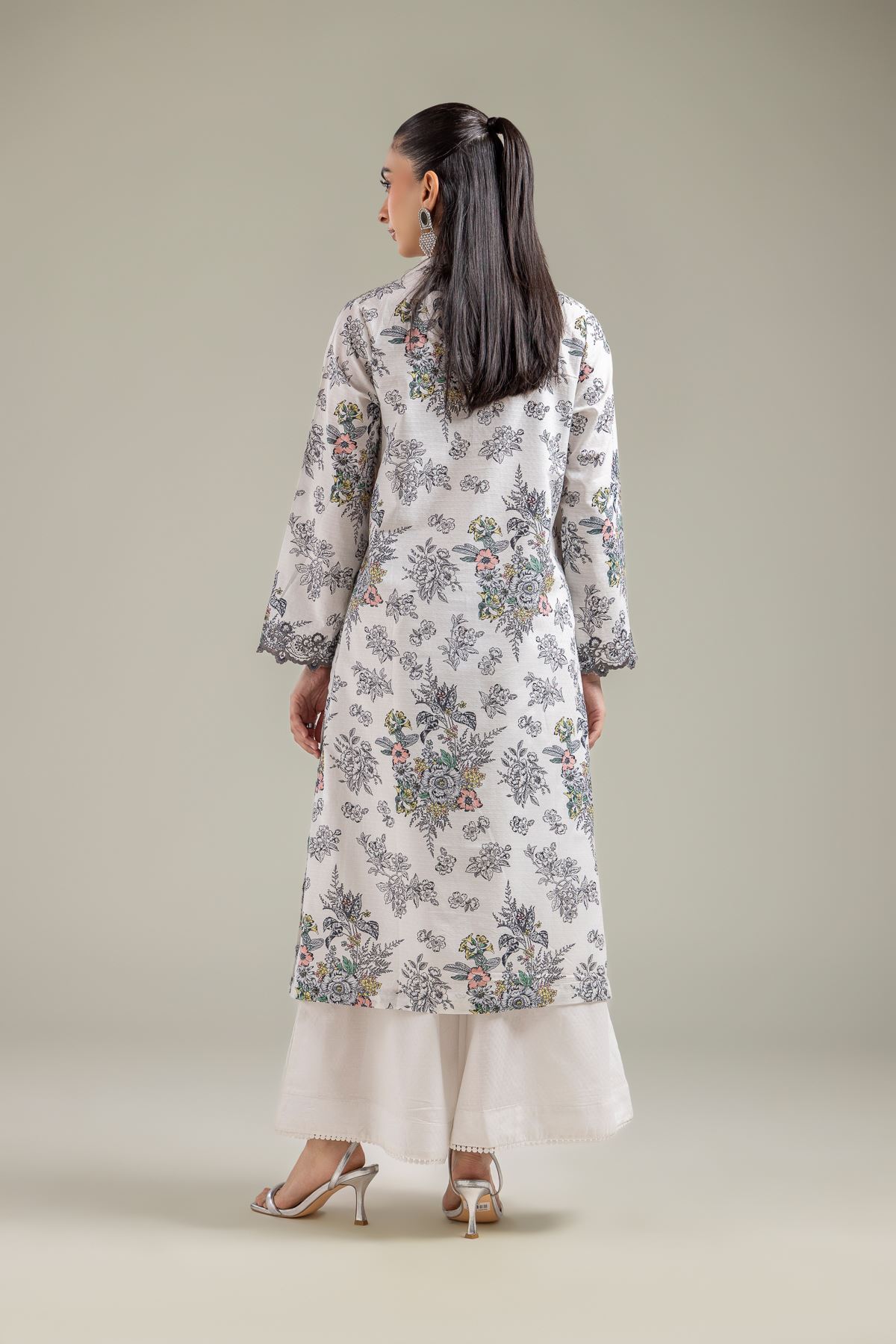 Embroidered Cotton Dobby White V-Neck Kurta - T-A33-26-102FA-VG