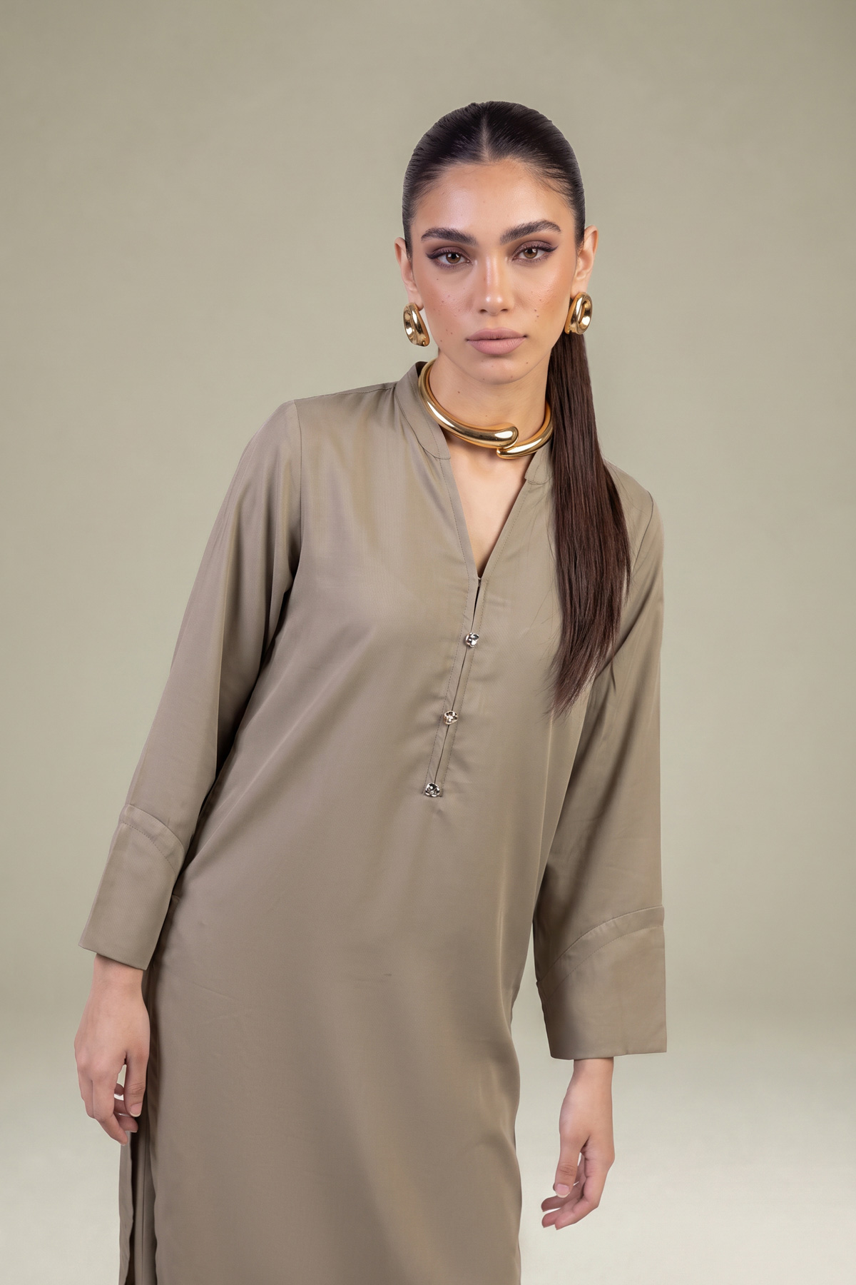 Dyed Raw Silk Solid Beige Kurta - 1-26-408-A-D1-VG