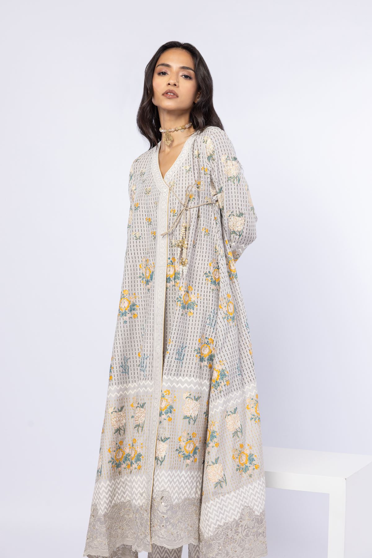 Embroidered Raw Silk Kurta - 25-05S22-08TB-VG