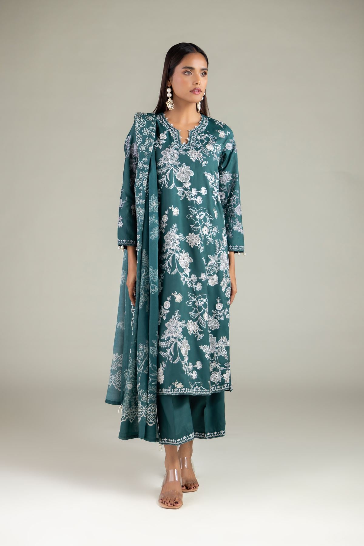 Embroidered Raw Silk Floral Pants - 2-26-112-A-B-VG