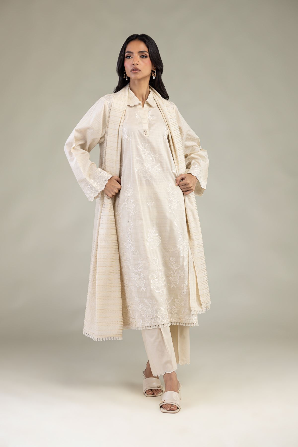 Embroidered Messuri Dobby Messuri Tailored 3-Piece - 8-26-303-A-C1-VG