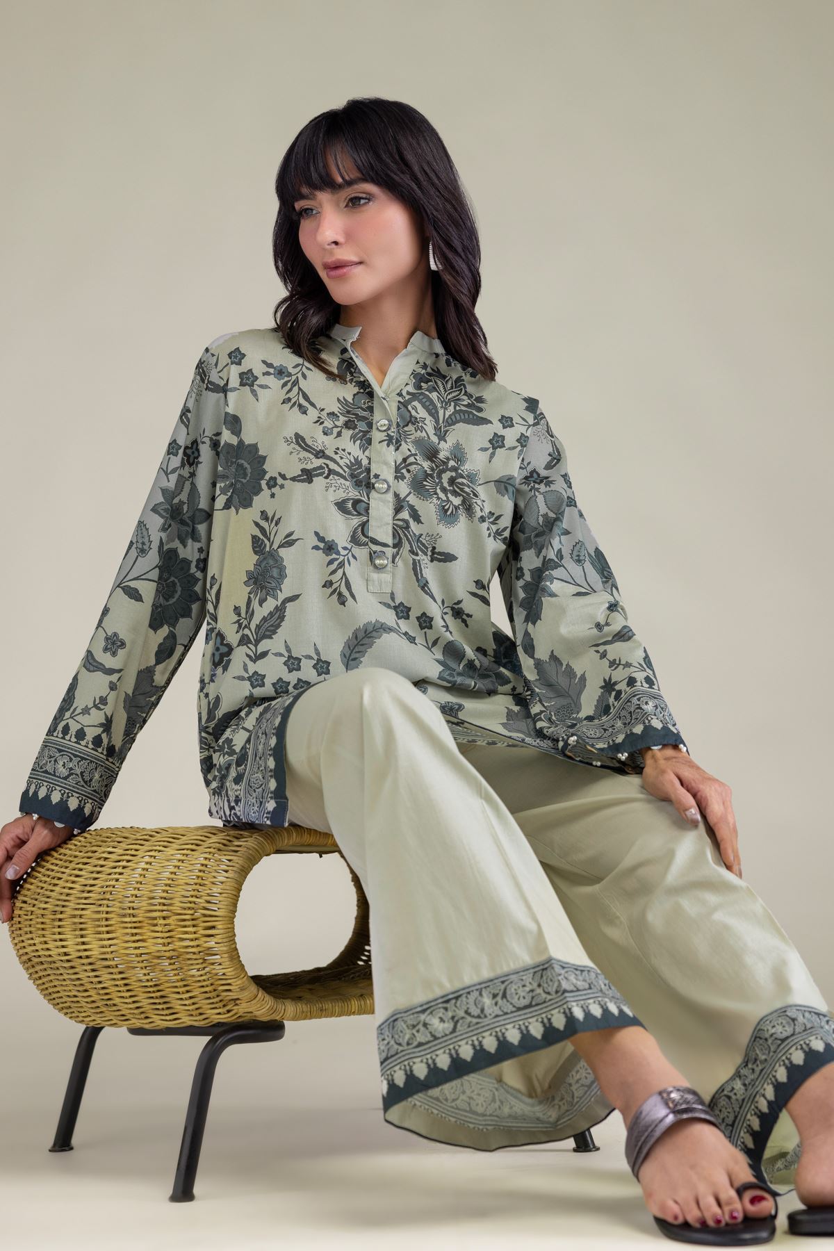 Printed Cambric Floral Cambric Kurta - T-A22-26-215FE1-VG