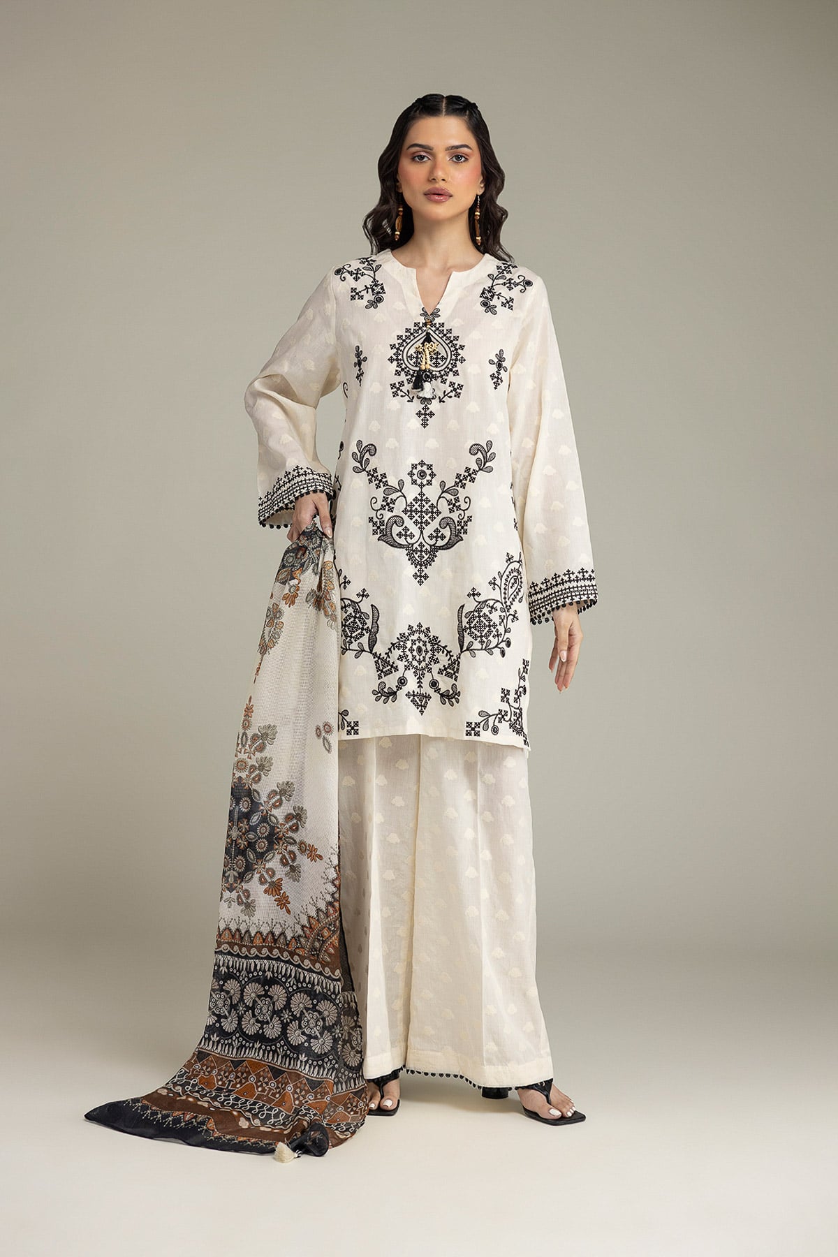 Embroidered Broshia Fabrics 3 Piece - 1-26-102-A-F-VG