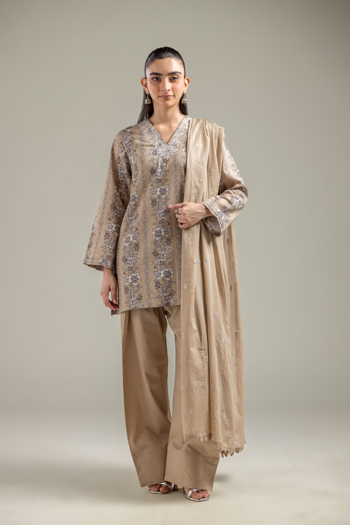 Embroidered Cotton Dobby Solid Beige Shalwar - 1-26-118-A-E-VG