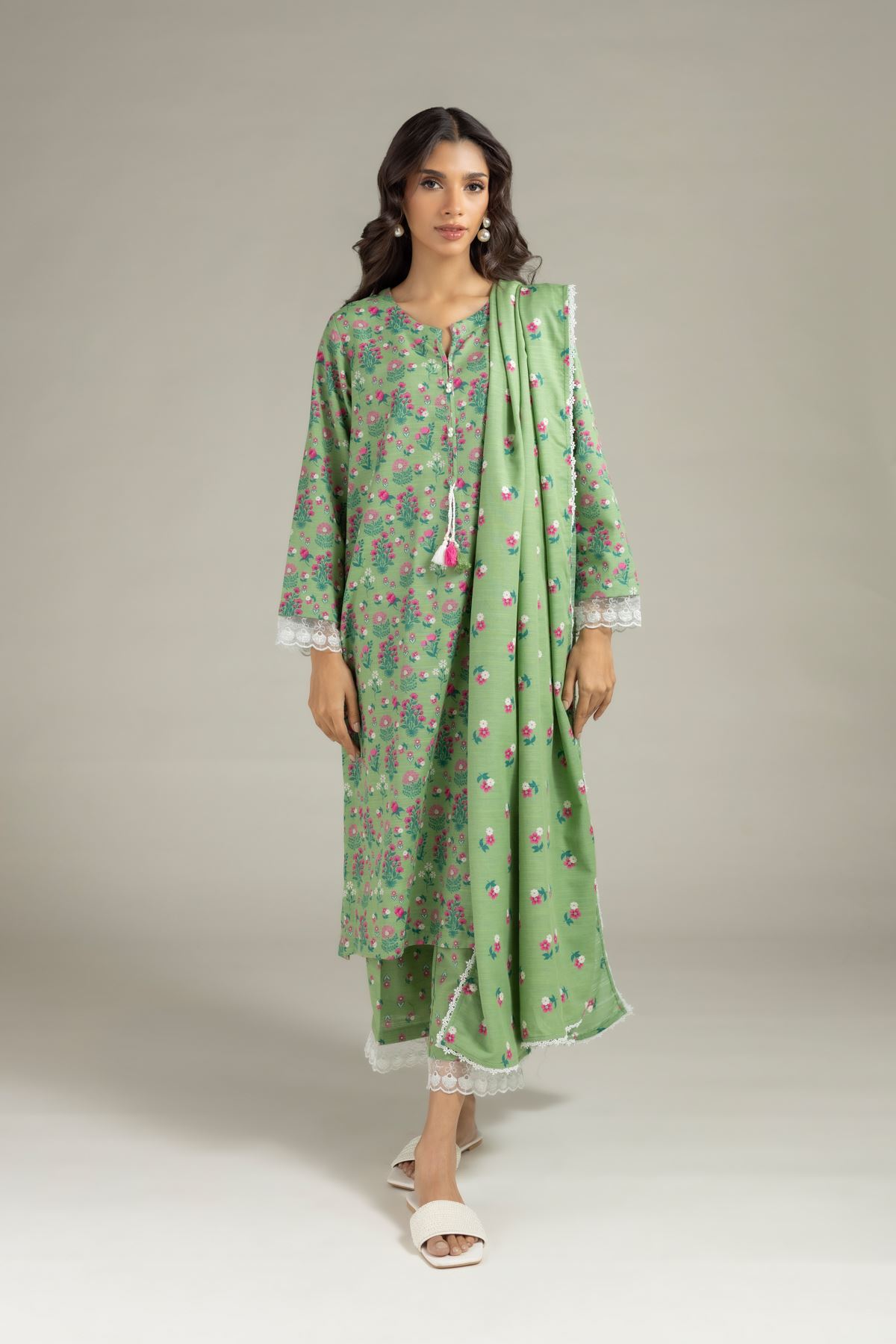 Printed Textured Cotton Dupatta - 25-10-12E1-04TA-VG