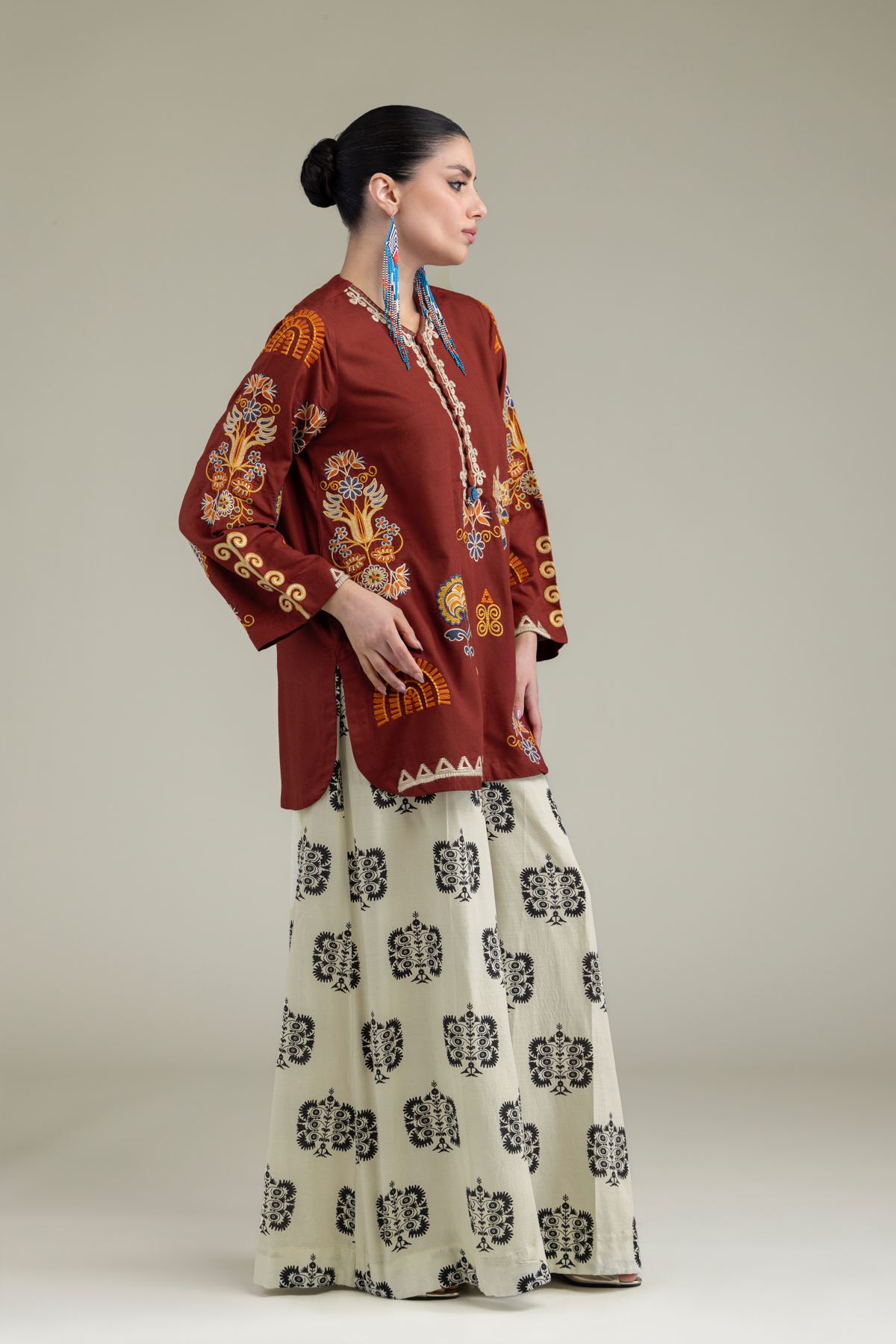 Embroidered Raw Silk Raw Silk Pants - 2-26-204-A-F1-VG