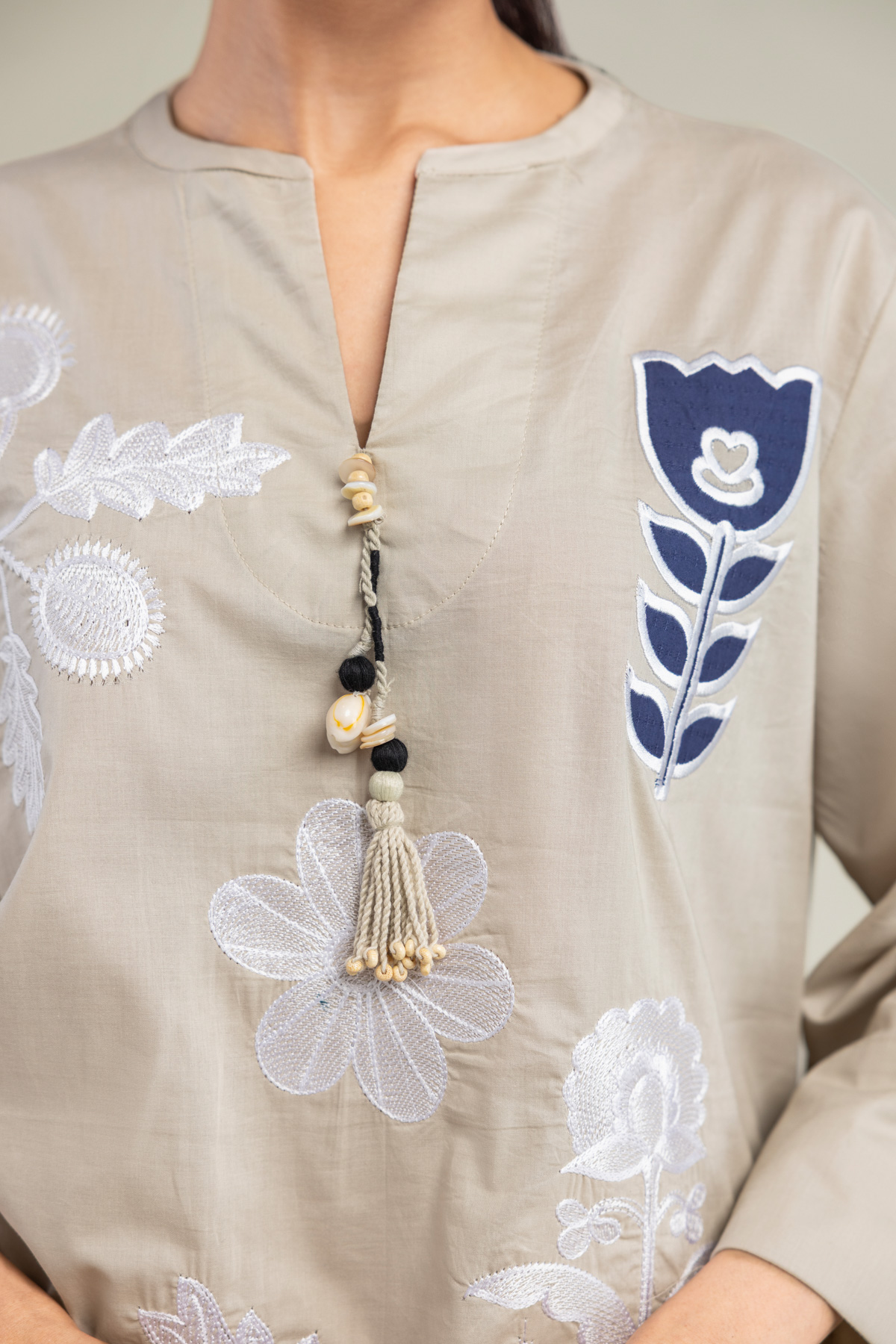 Embroidered Cambric Floral Cambric Tunic - 1-26-102-A-F-VG