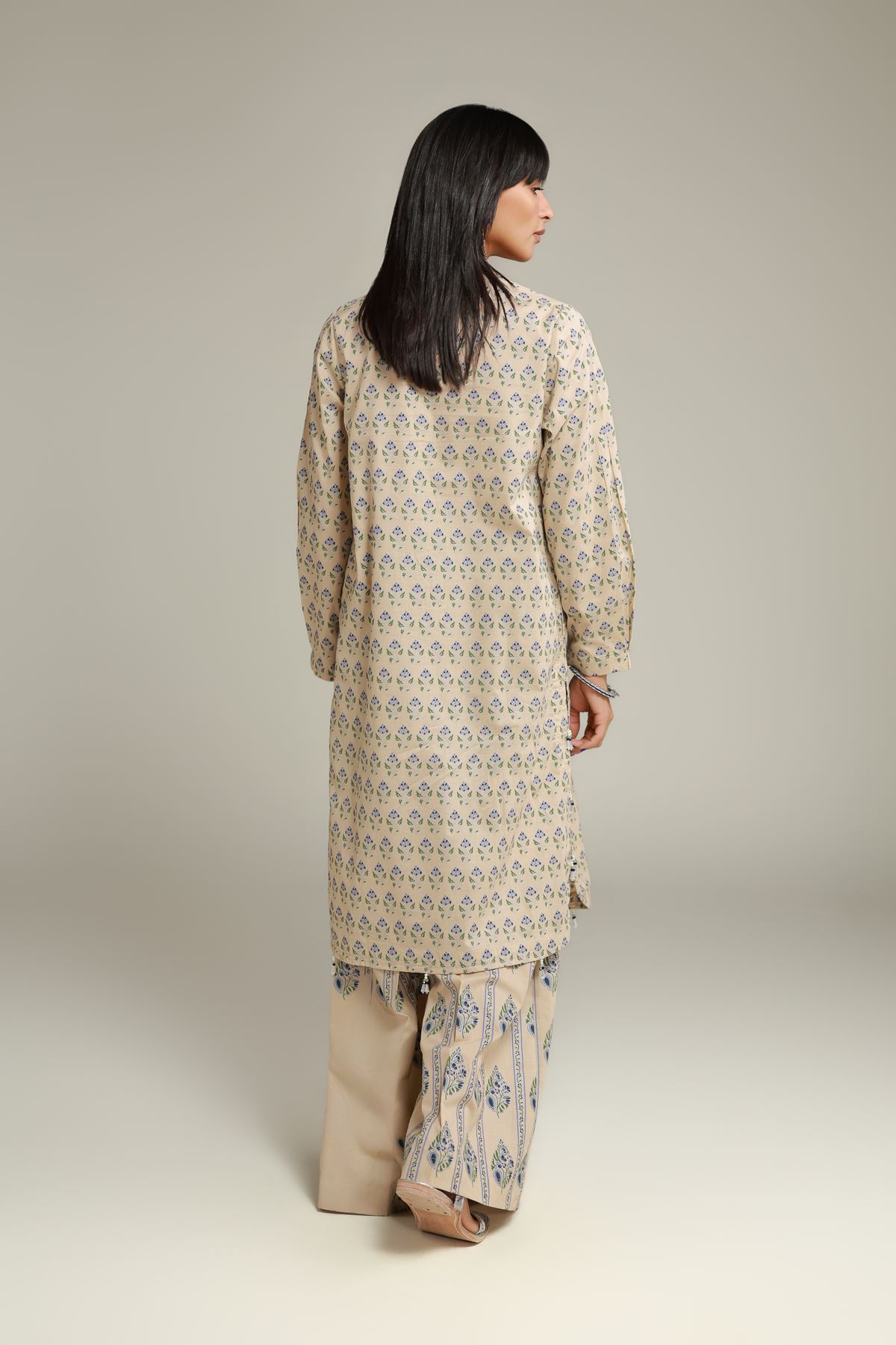 Printed Cambric Floral Longline Kurta - 12-26-115-F-E-VG