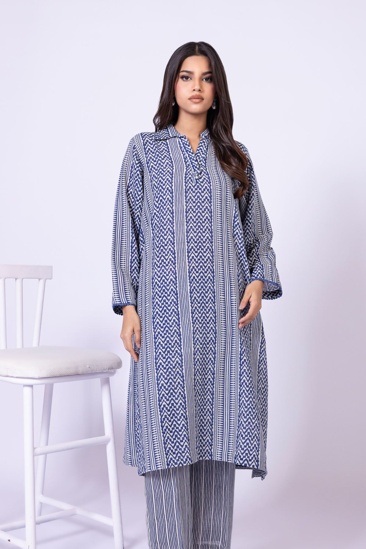 Printed Textured Cotton Kurta - 25-09-11E14-08TA-VG