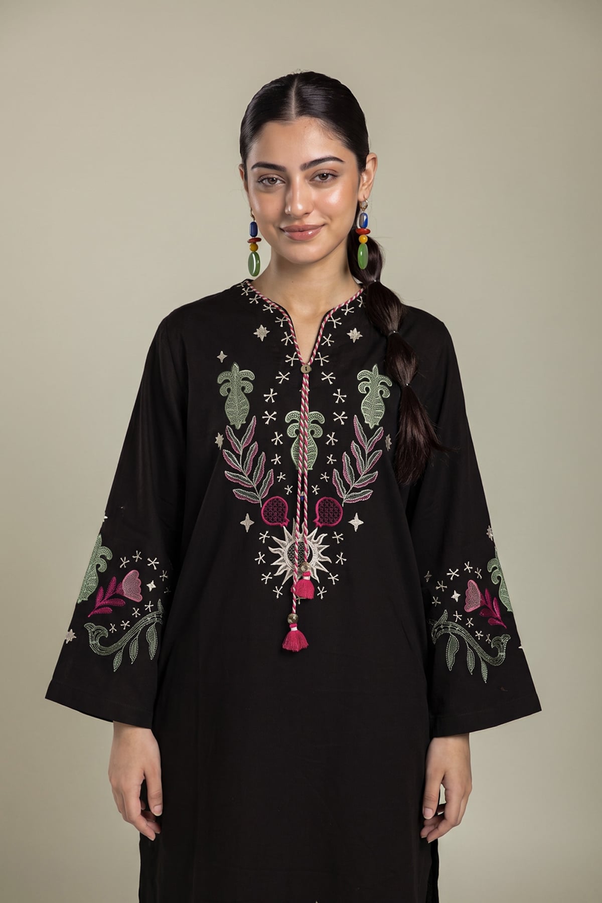Embroidered Textured Cotton Kurta - 1-26-436-A-F1-VG