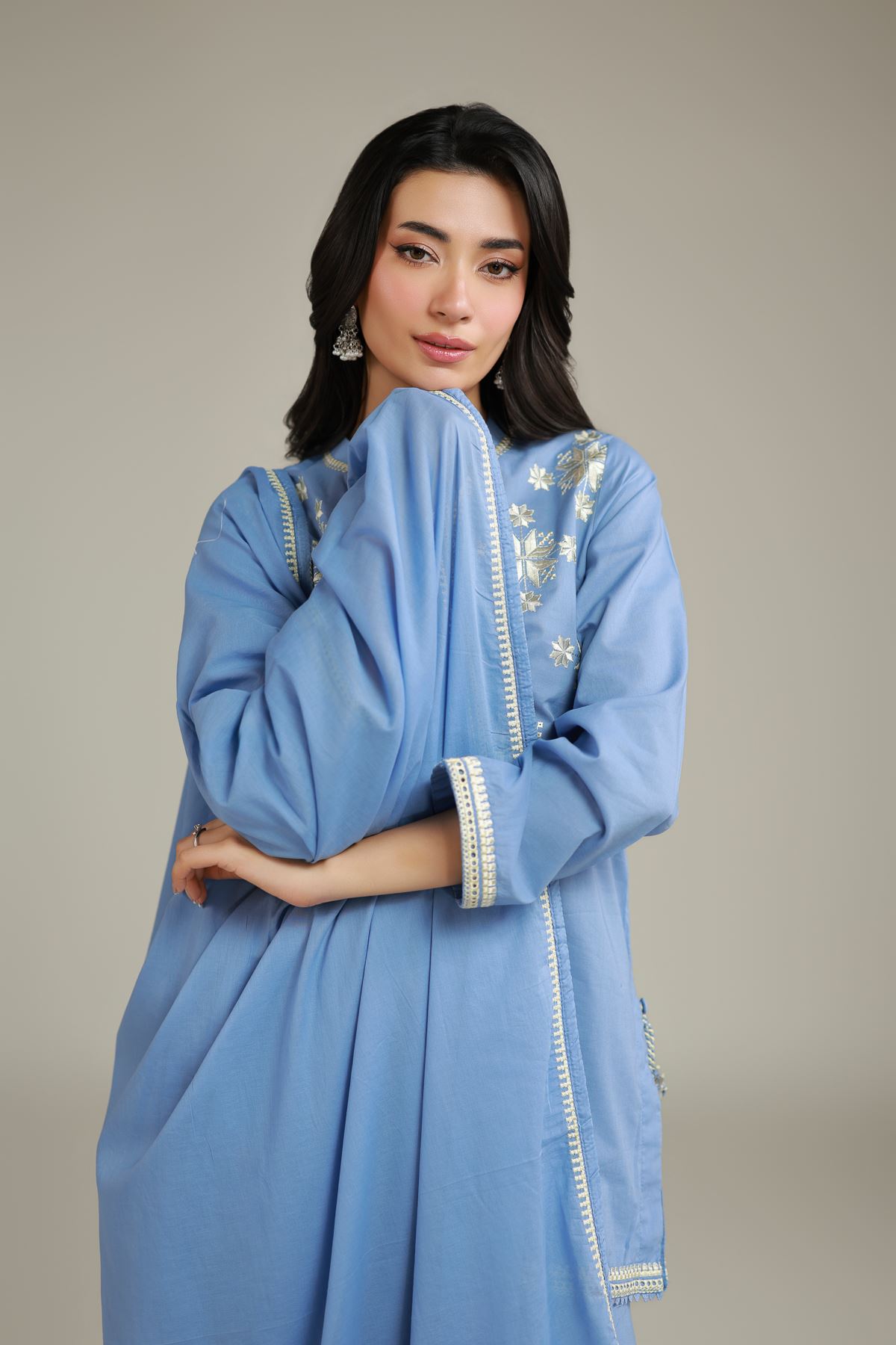 Embroidered Lawn Blue Lawn Dupatta - 1-26-120-A-F-VG