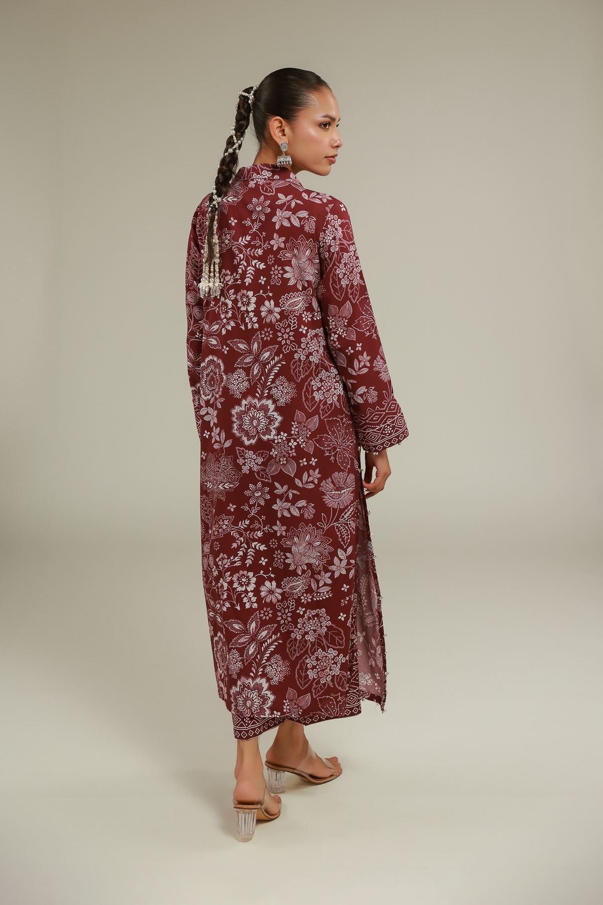 Embroidered Raw Silk Floral Longline Kurta - 25-10-12E9-02TA-VG