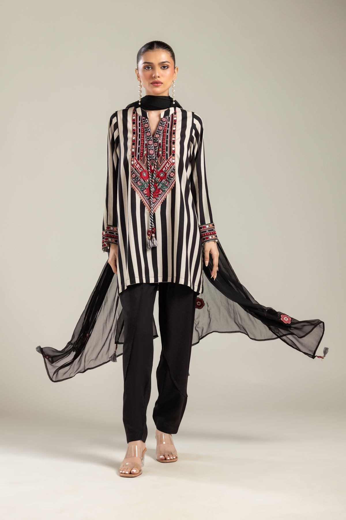 Embroidered Chiffon Black Chiffon Dupatta - 2-26-202-A-G-VG