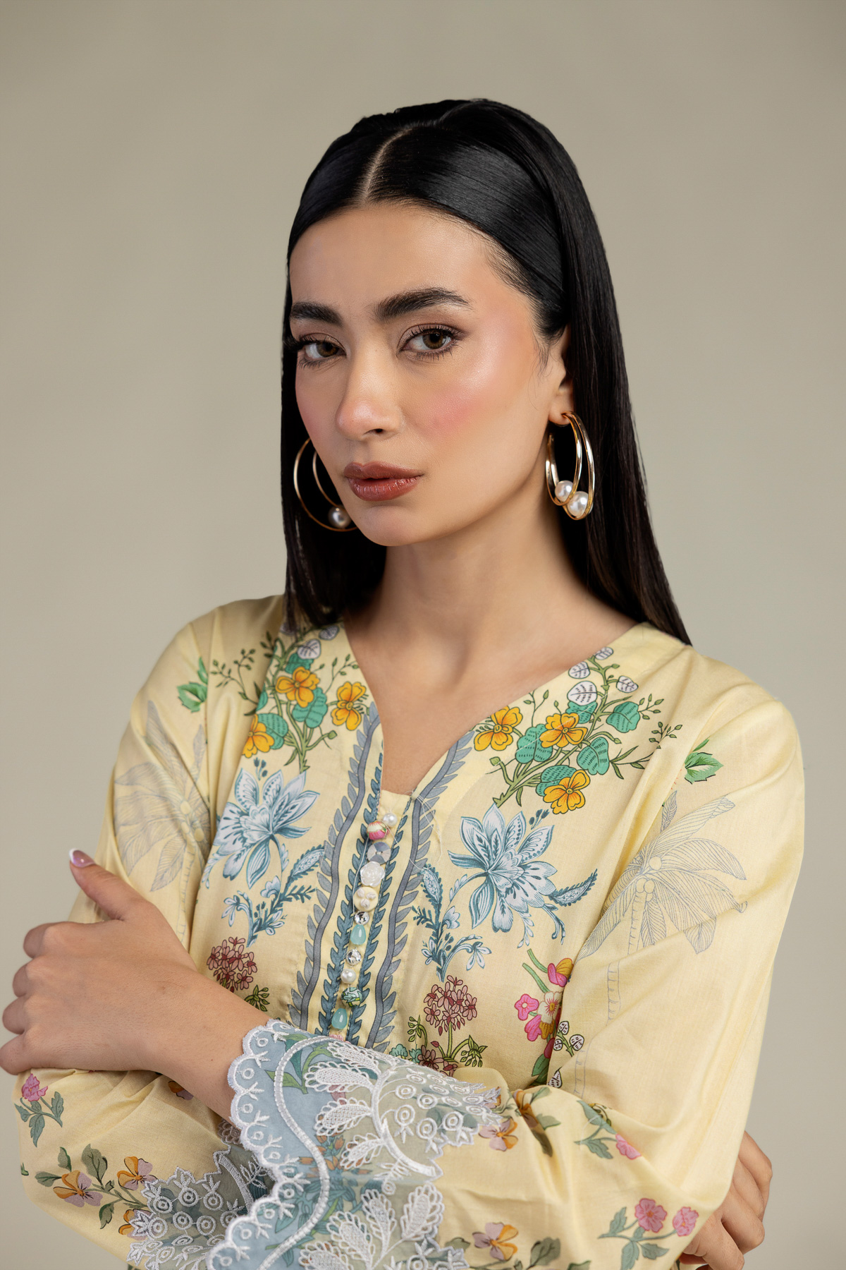 Embroidered Cambric Tailored 3-Piece Cambric - 1-26-309-B-D1-VG