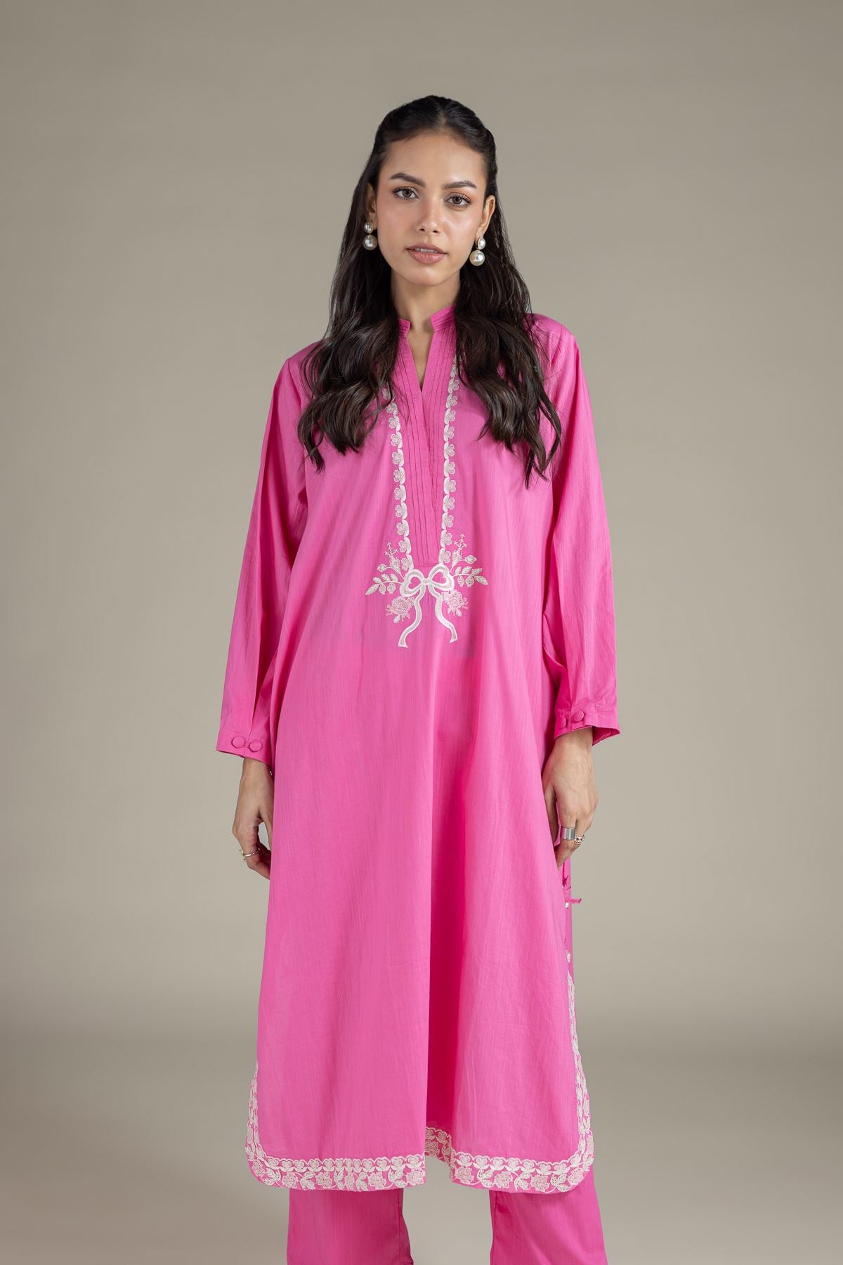 Embroidered Textured Cambric Longline Kurta - 1-26-137-A-B-VG