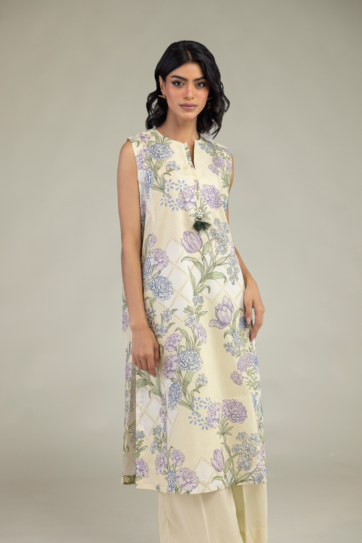 Embroidered Cambric Floral Sleeveless Kurta - 1-26-240-A-J1-VG
