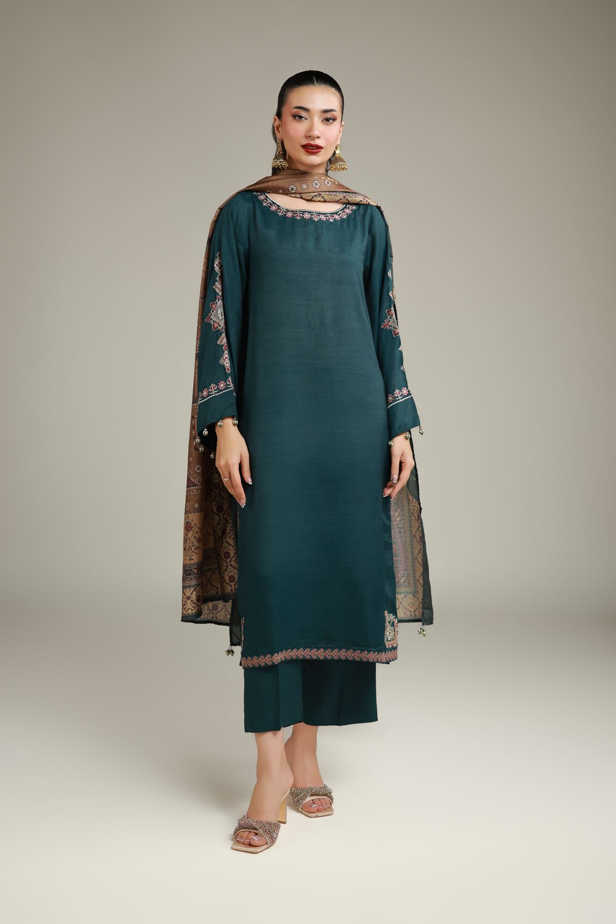 Embroidered Raw Silk Geometric Silk Kurta - A112-26-113EI2-VG