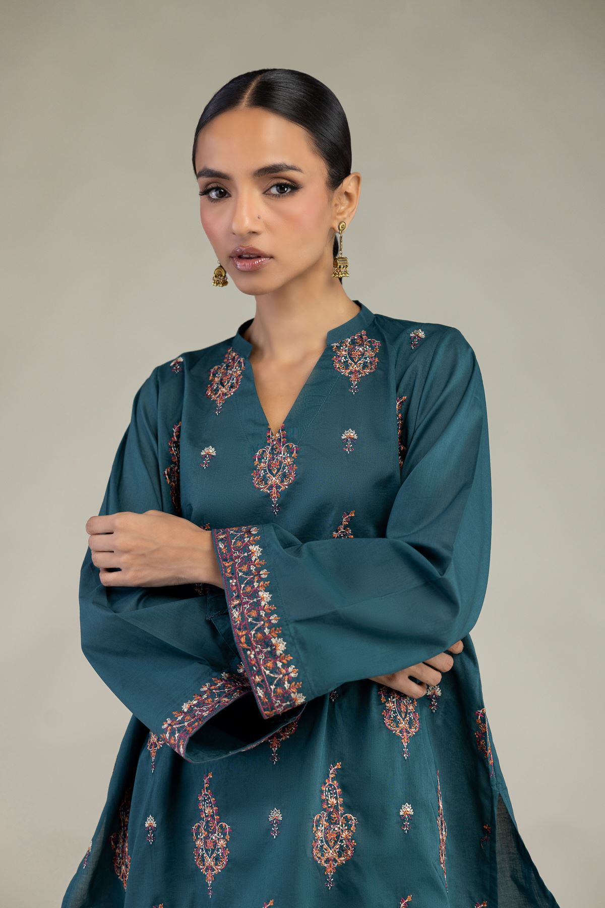 Embroidered Cambric Short Teal Kurta - 1-26-325-A-I1-VG