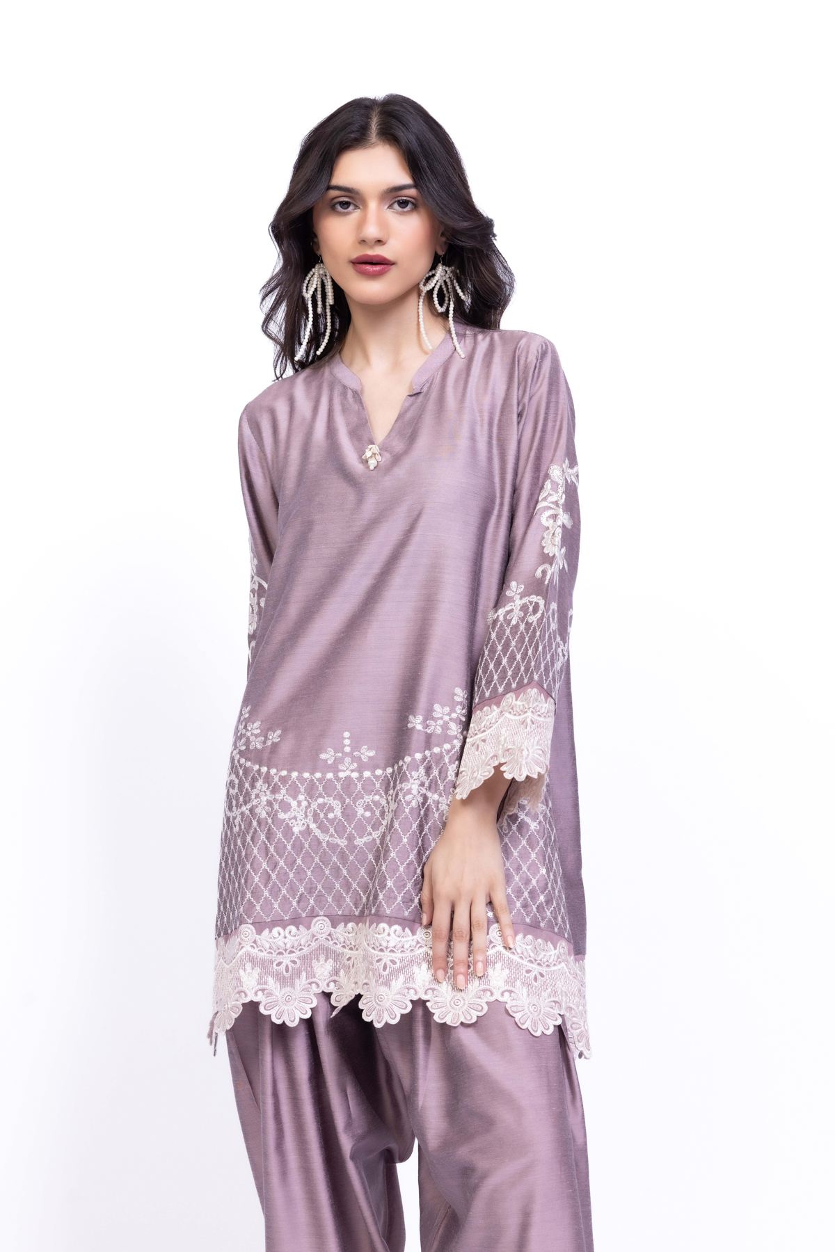 Embroidered Raw Silk Kurta - 25-10-11E1-07TA-VG