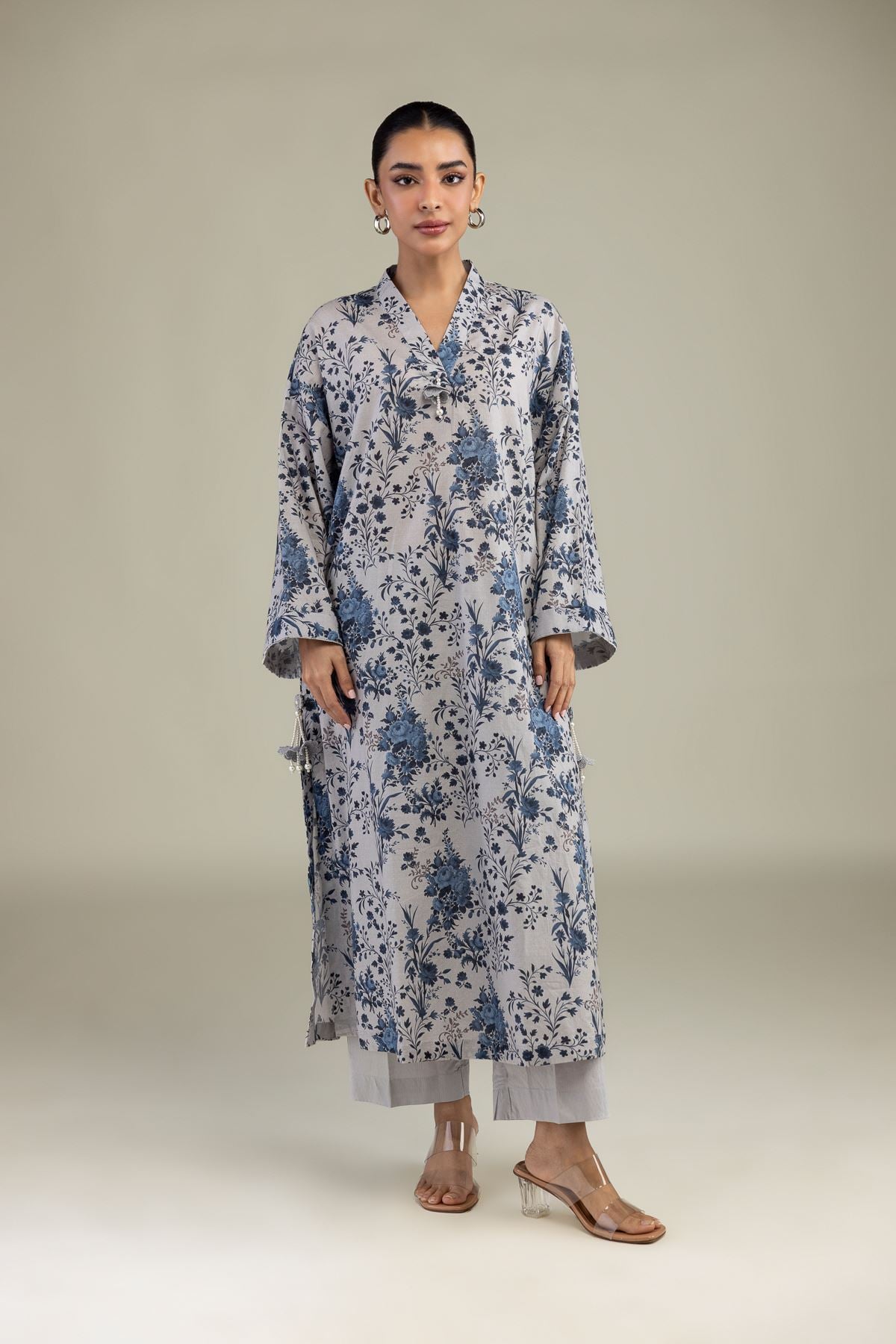 Printed Cotton Dobby Floral Longline Kurta - 1-26-244-A-D1-VG