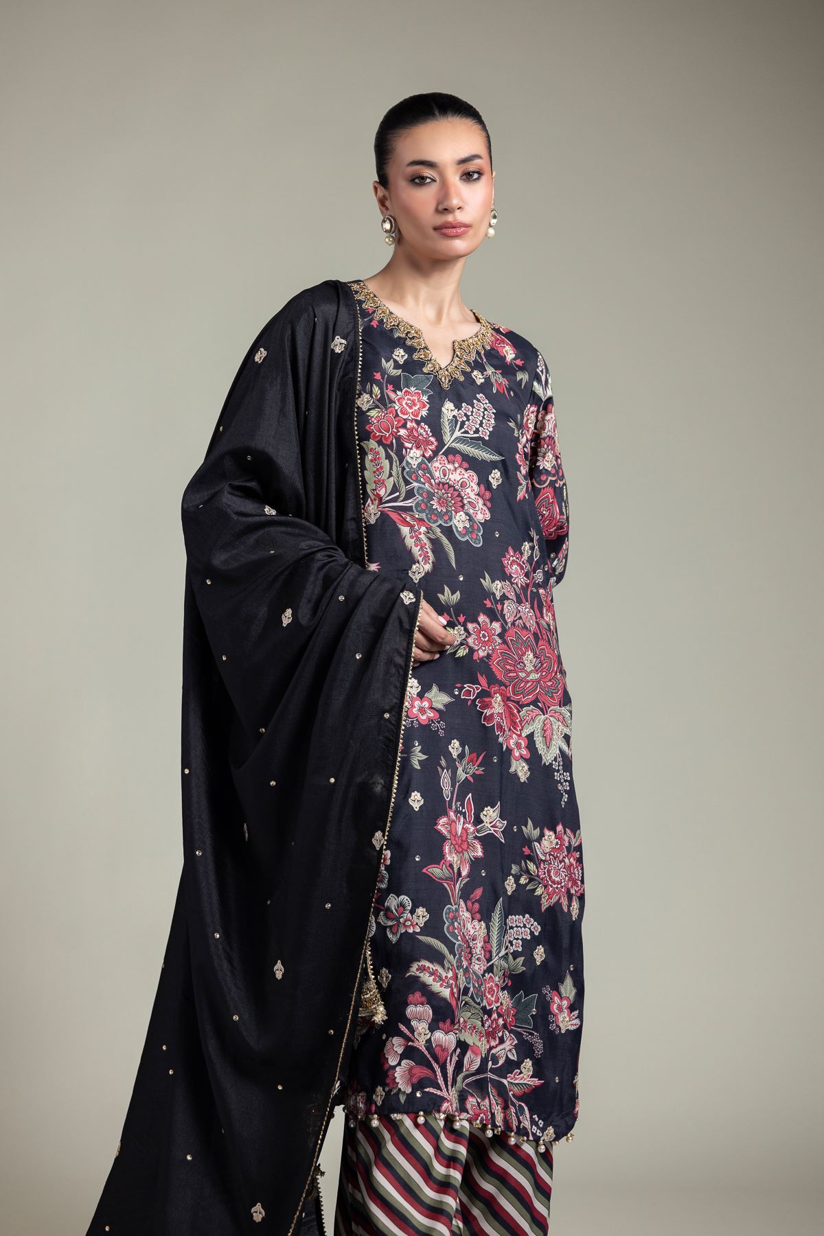 Embroidered Raw Silk 3-Piece Floral Set - T-A22-26-118FA1-VG