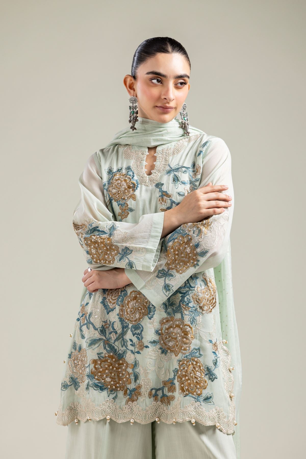 Paper Silk Mint Silk Kurta - 1-26-134-A-F-VG