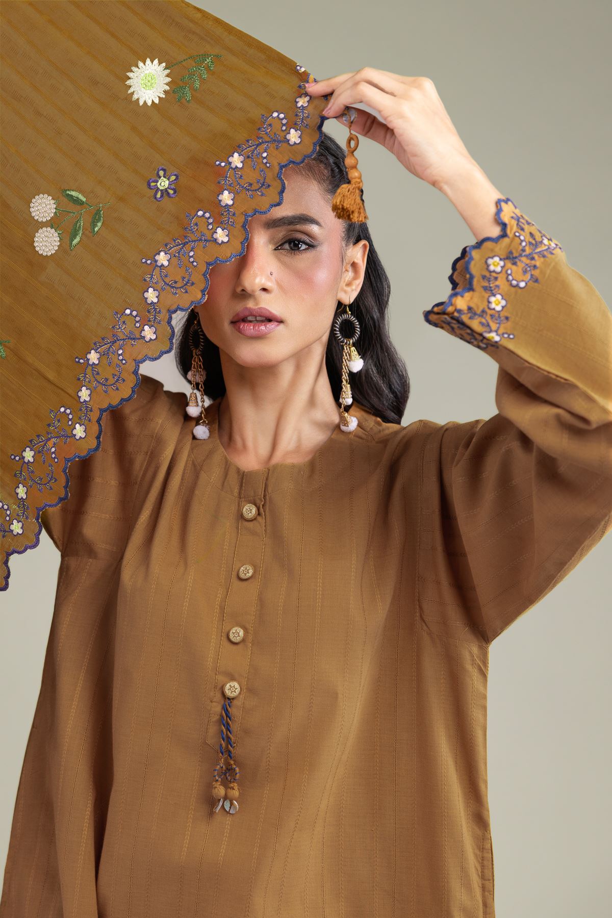 Embroidered Textured Cotton Floral Cotton Dupatta - 1-26-131-A-B-VG