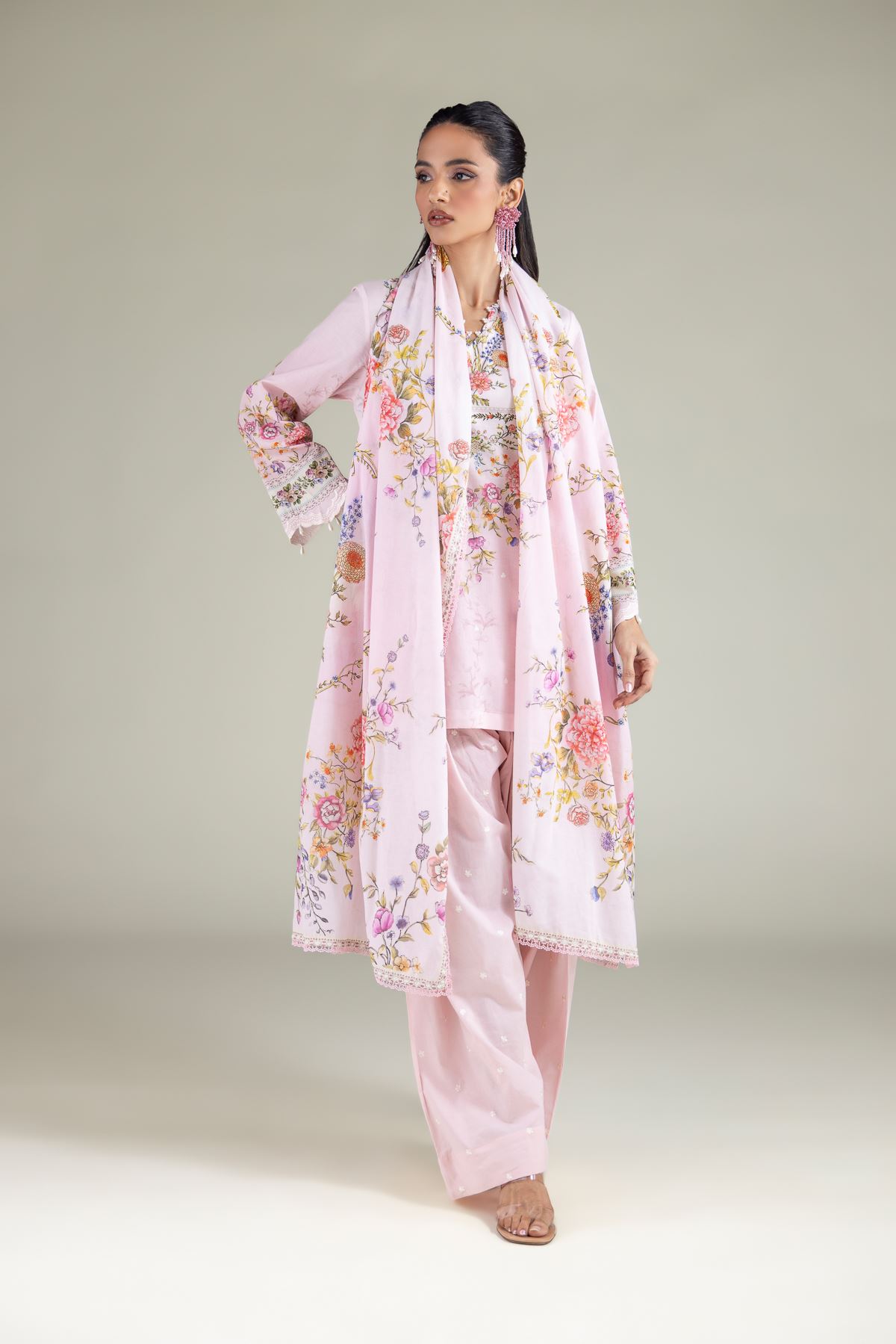 Embroidered Lawn Floral Lace Dupatta - 1-26-111-A-F-VG