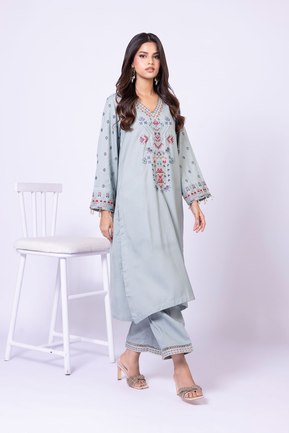 Embroidered Raw Silk Pants - 25-04W16-02TA-VG