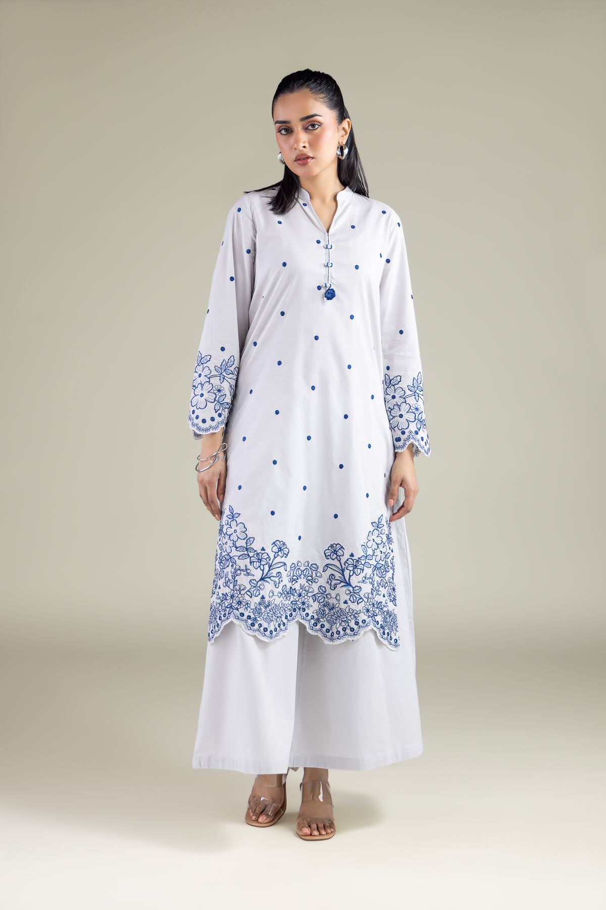 Embroidered Cambric Summer Cambric Pants - 1-26-147-A-F-VG