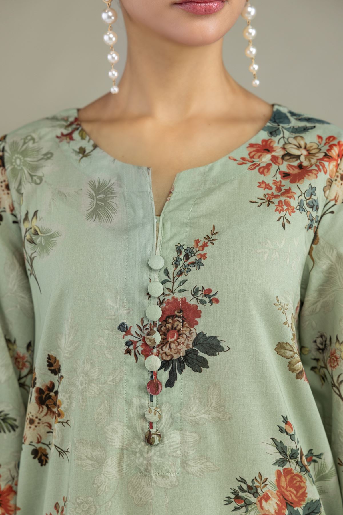 Printed Cambric Mint Cambric Kurta - 1-26-102-A-F-VG
