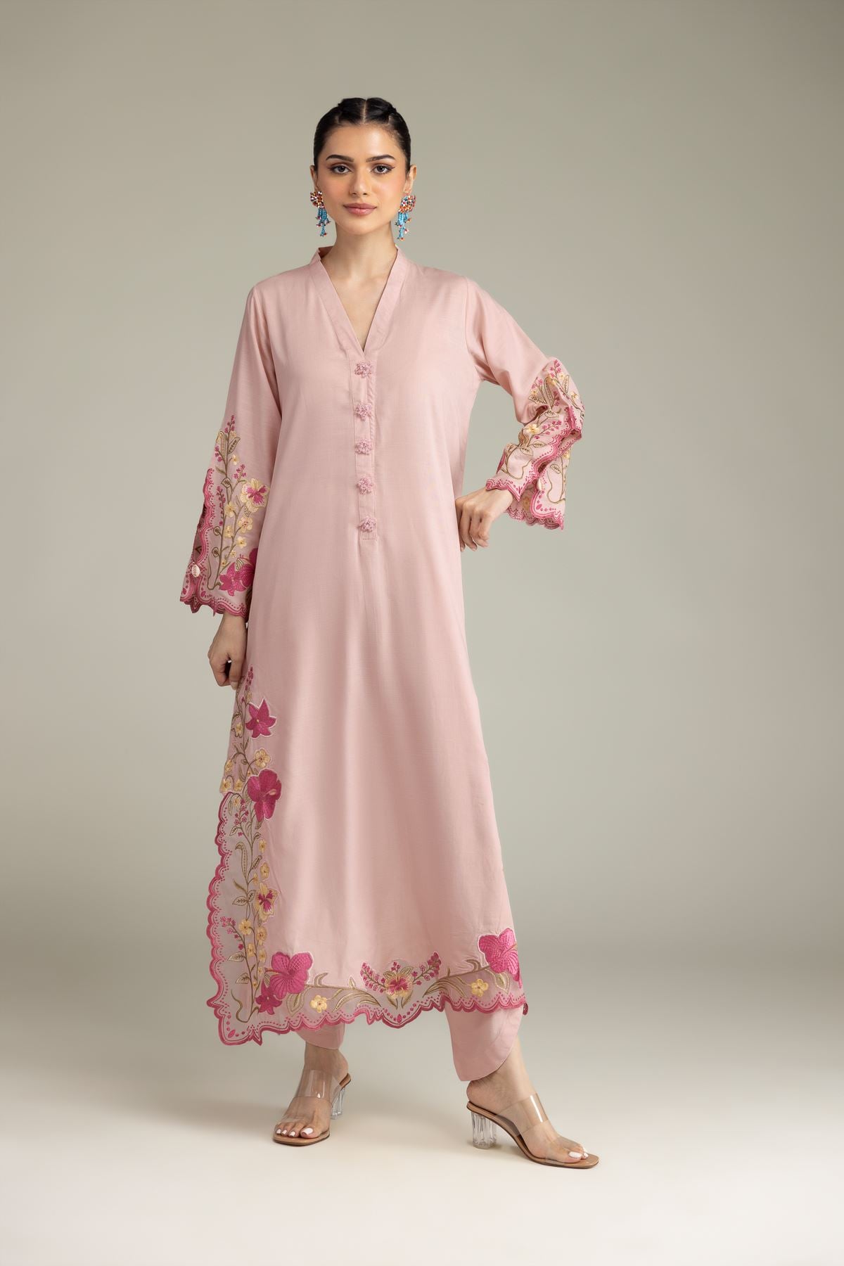 Embroidered Raw Silk Pink Silk Shalwar - 2-26-308-A-G1-VG