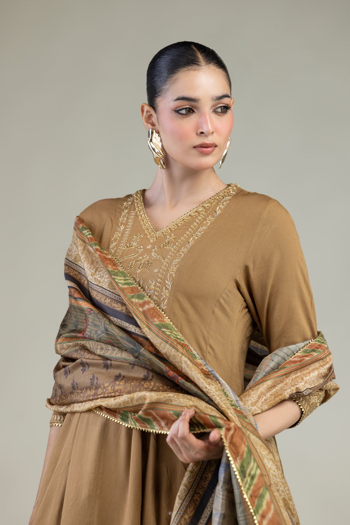 Printed Polyester Silk Floral Brown Dupatta - 2-26-203-A-B1-VG