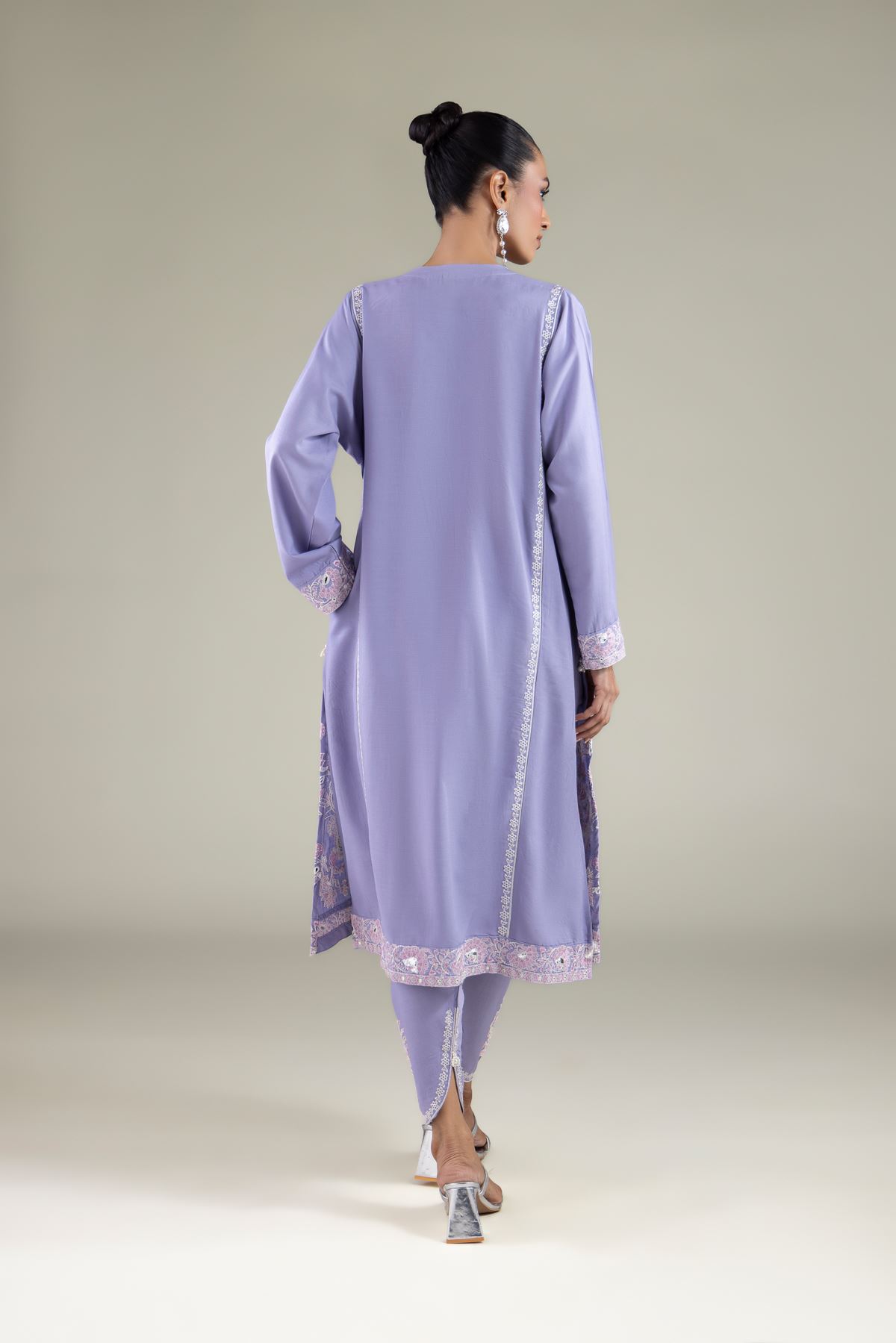 Embroidered Raw Silk Paisley Longline Kurta - 2-26-112-A-B-VG