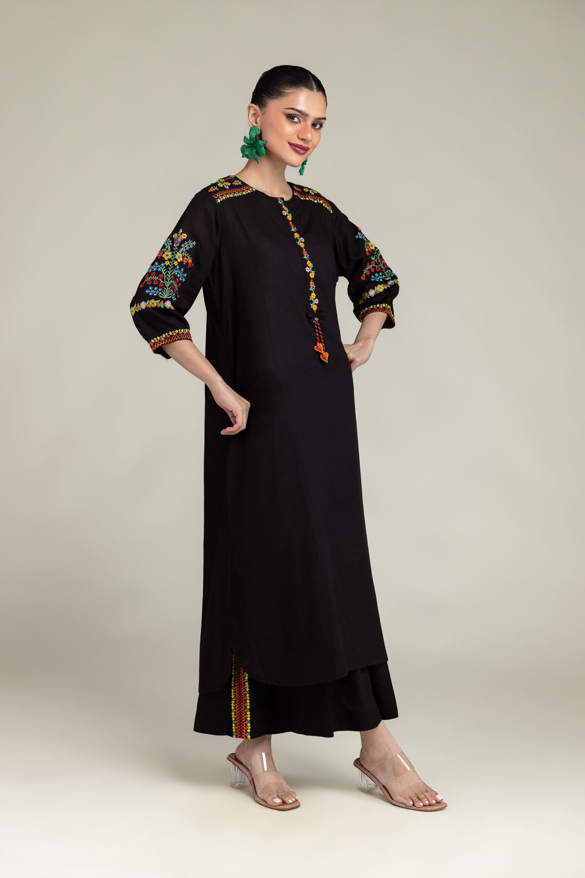 Embroidered Raw Silk Black Silk Kurta - 1-26-225-A-C1-VG