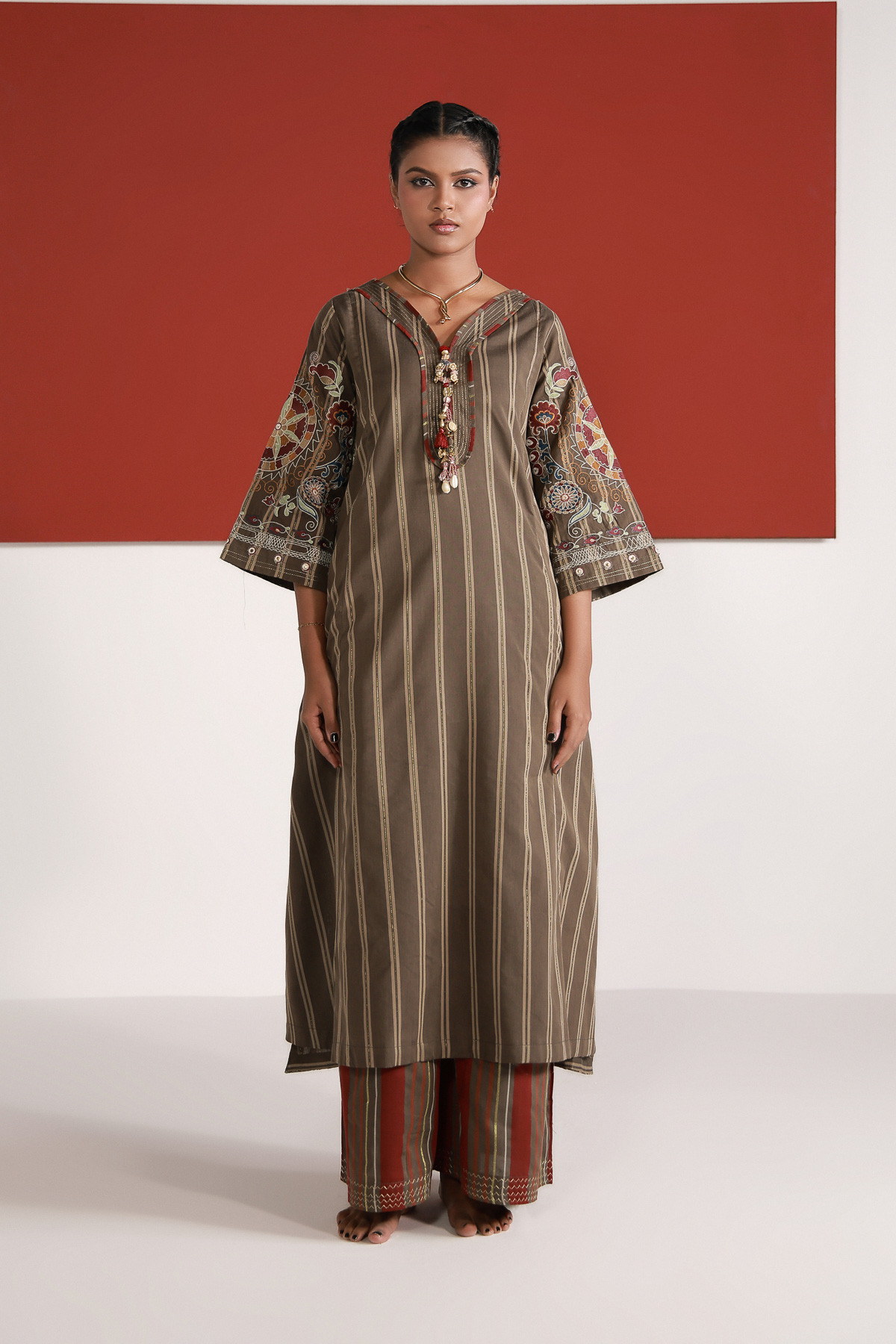 Yarn Dyed Embroidered Handwoven Kurta - 2-26-202-A-D-VG