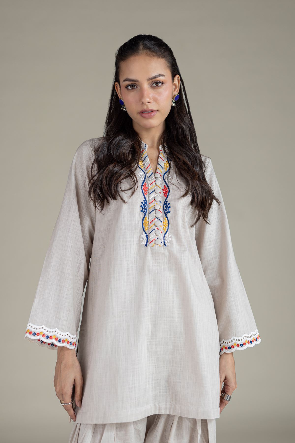 Embroidered Heavy Textured Cotton Kurta - 25-10-11E9-07TB-VG