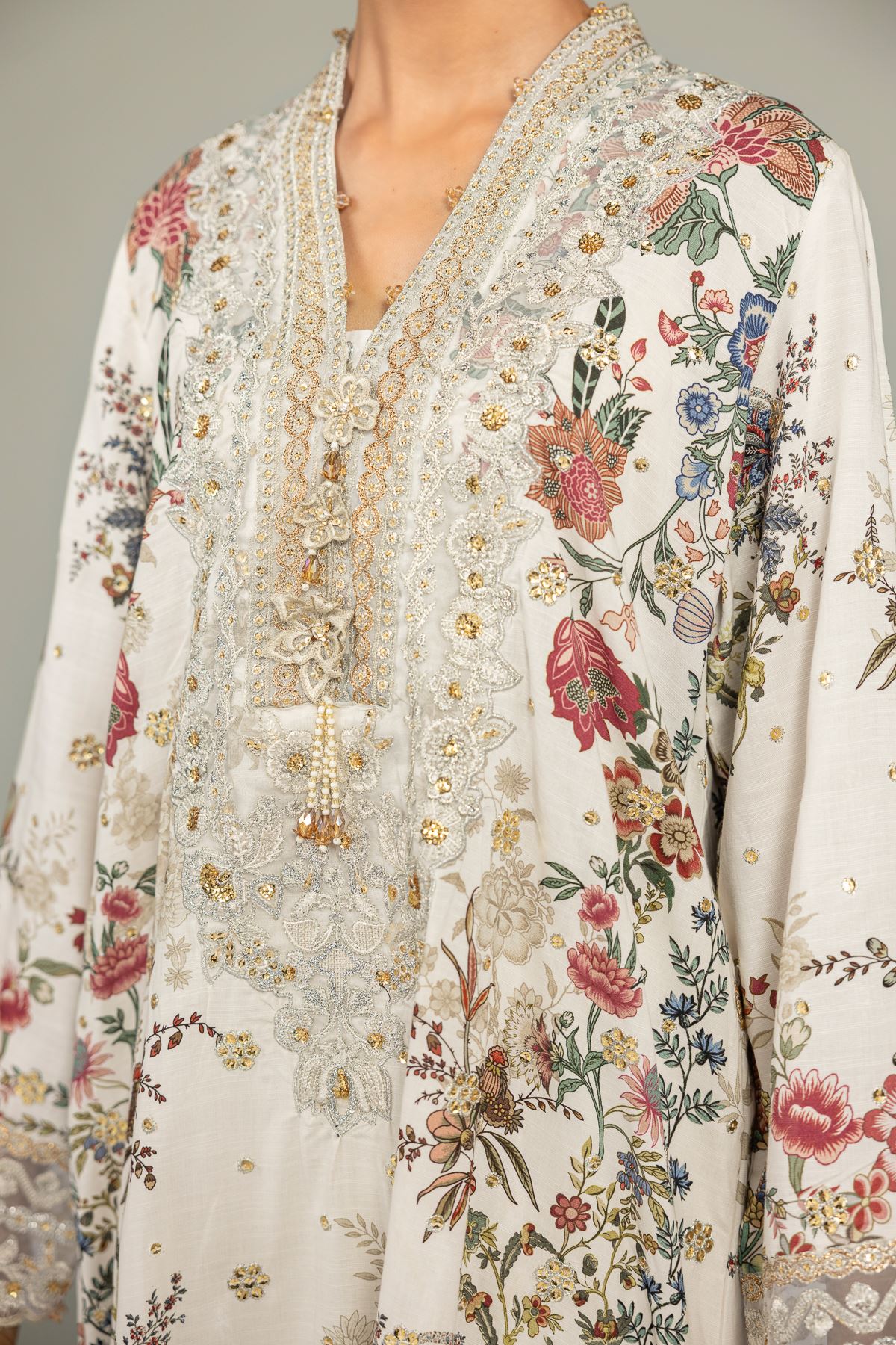 Embroidered Raw Silk 2-Piece Co-ord Set - 8-26-303-A-C1-VG