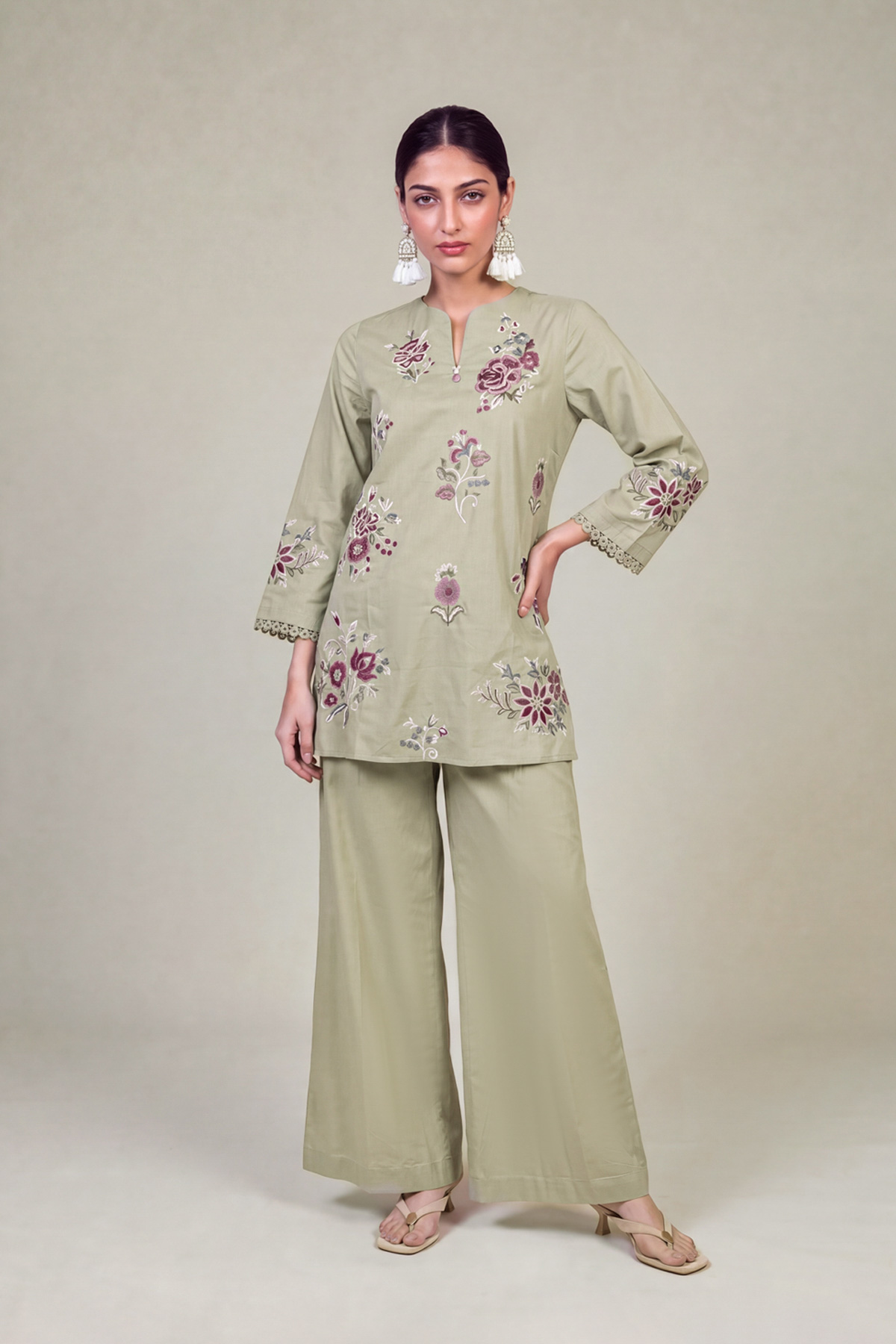 Embroidered Cambric Floral Cambric Kurta - 1-26-102-A-F-VG